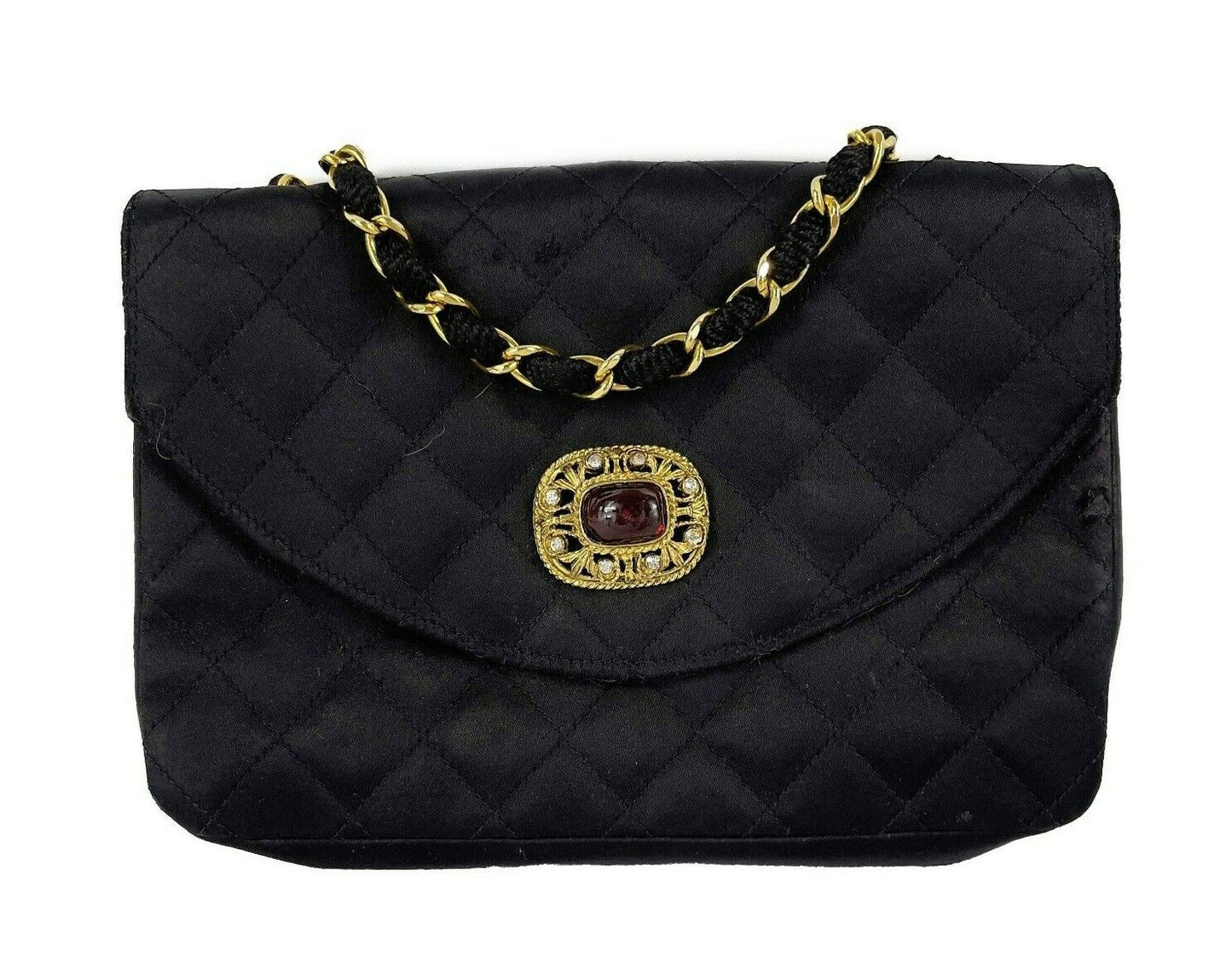 CHANEL -1980's Vintage Gripoix Satin Bag - Black, Gold-Tone Crossbody