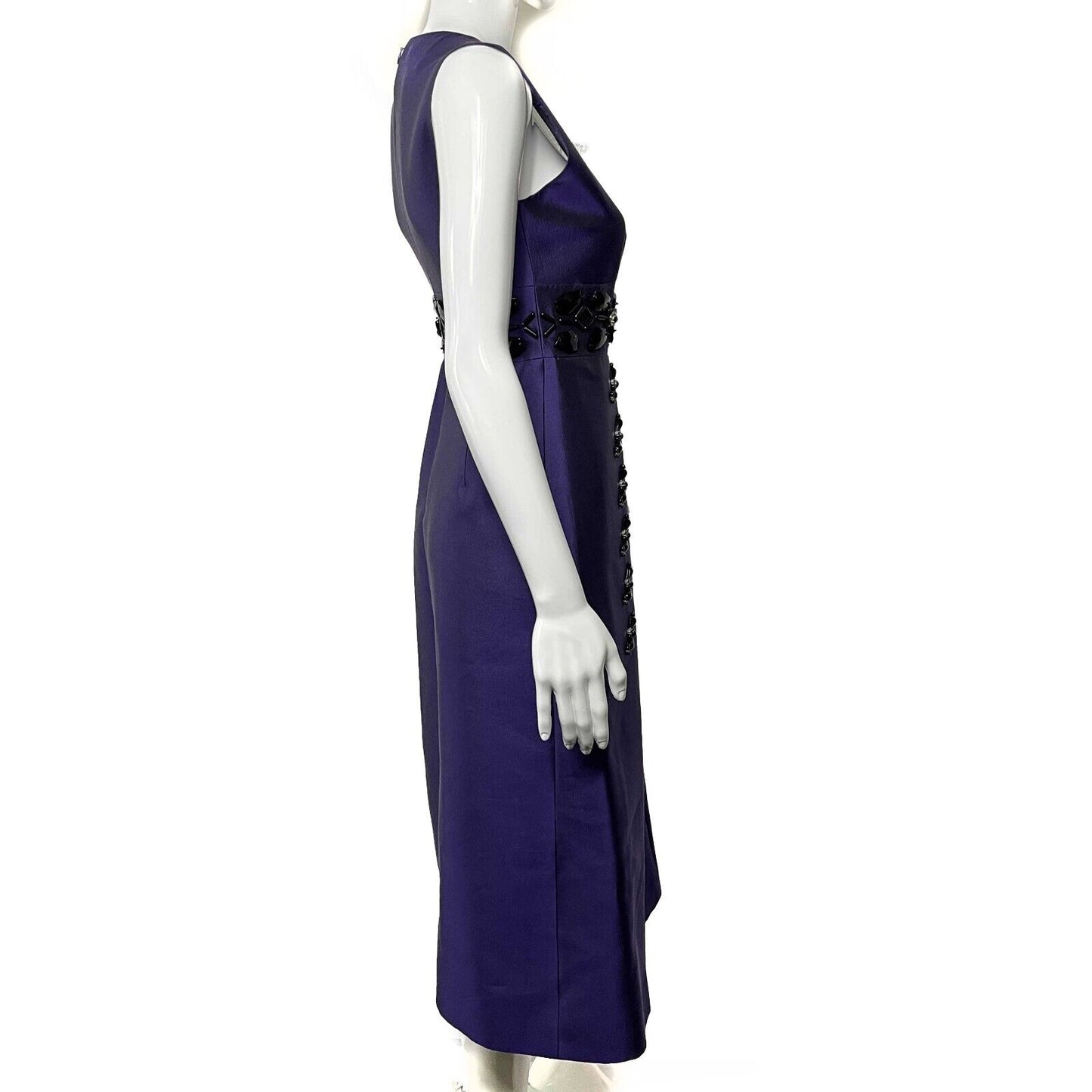 PRADA - Beaded Detail A-Line Purple Satin-like Sleeveless Midi Dress
