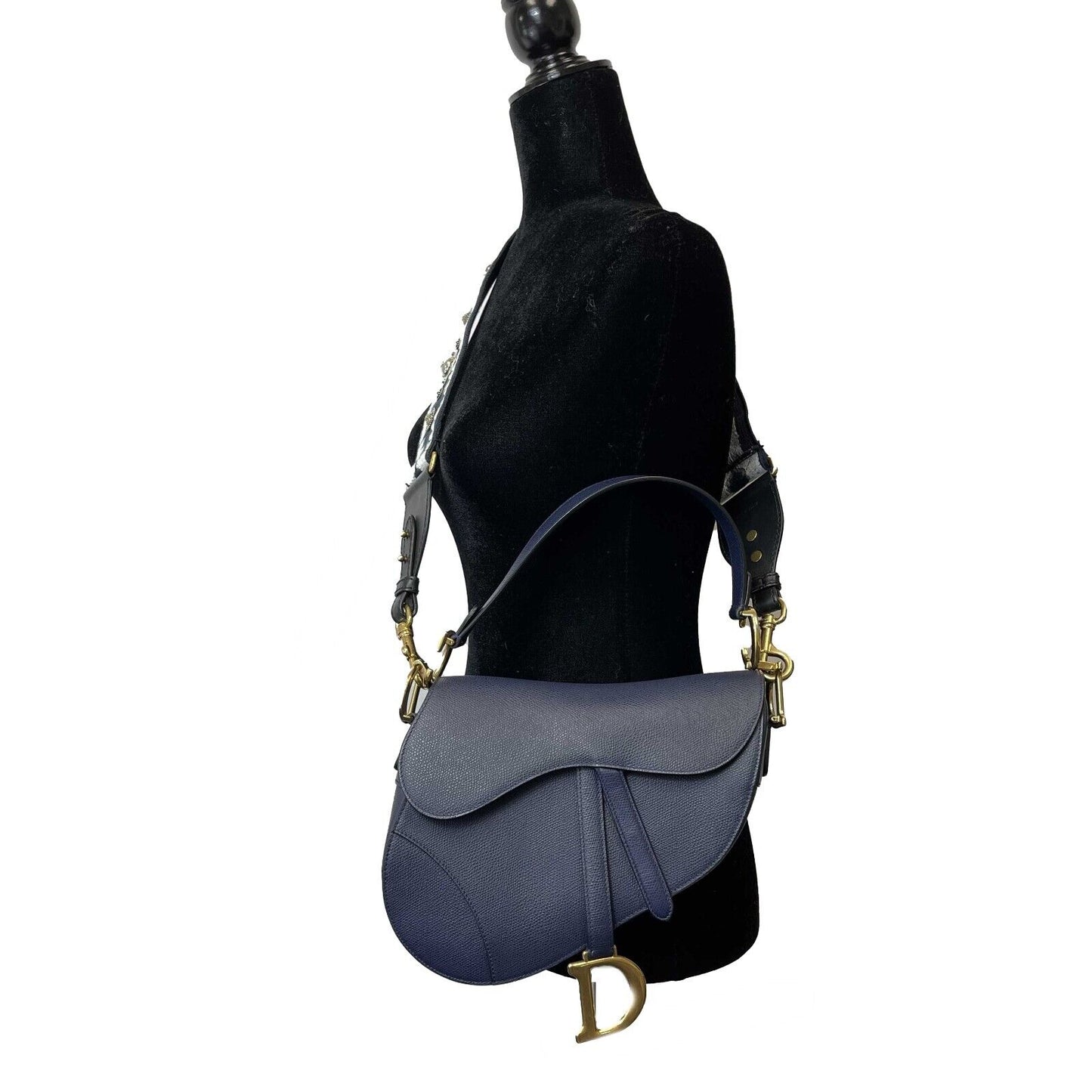 Christian Dior - Excellent - Saddle Bag - Navy Blue - w/ Crossbody Strap