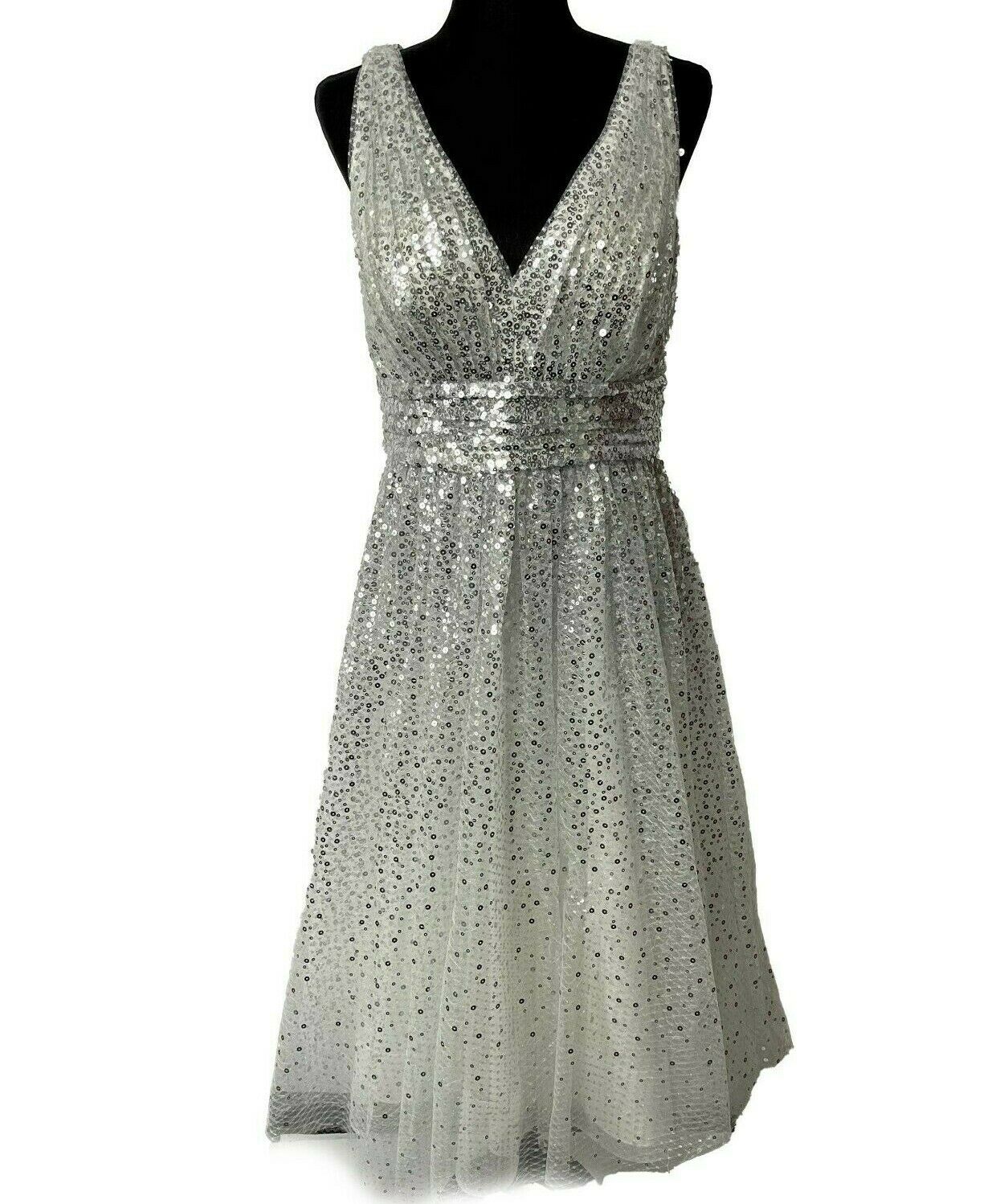 Marchesa Notte - New w/ Tags - Silver Sequined A-Line Dress - Size 2