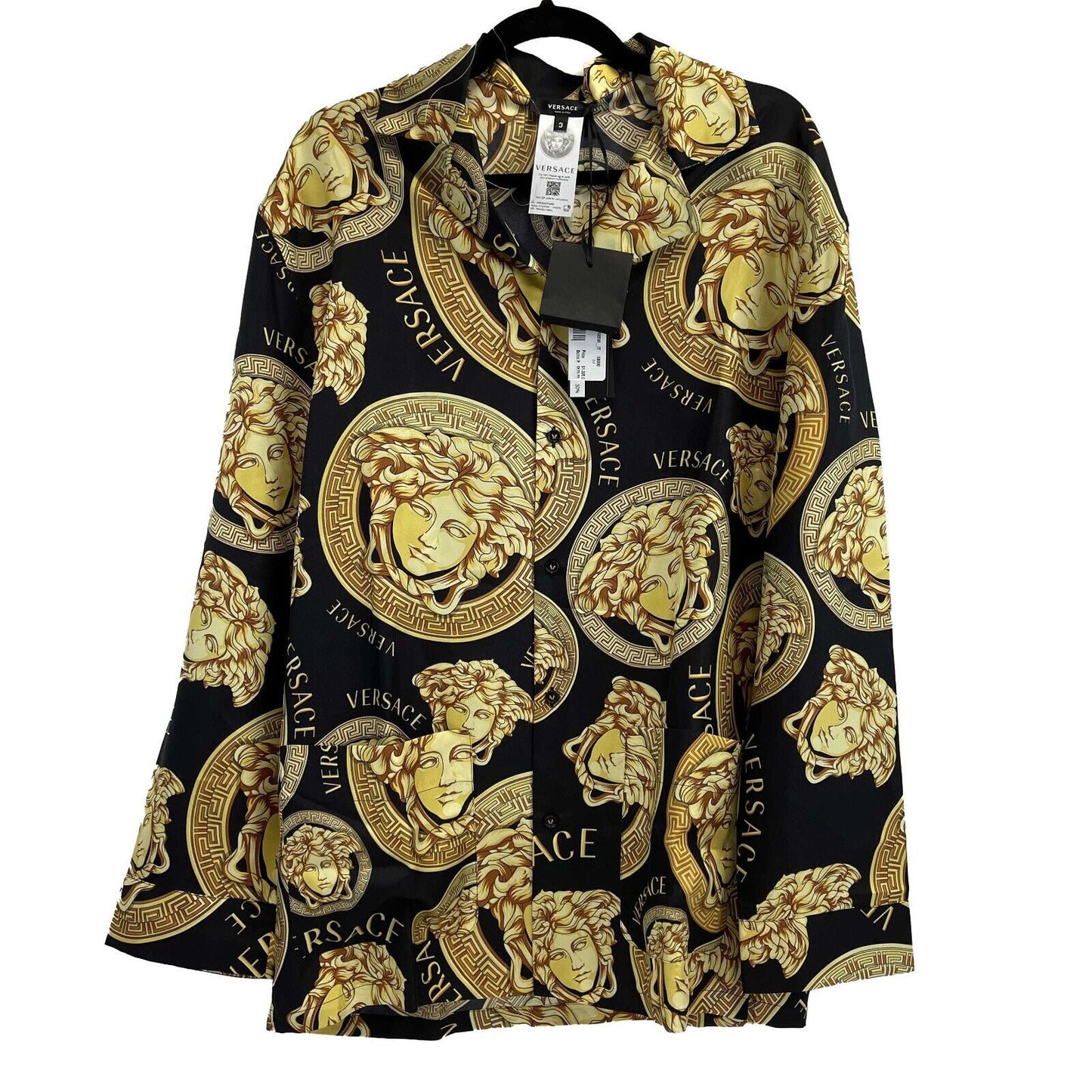 Versace - Medusa Amplified Print Silk Pajama Shirt - Black / Yellow - Size 3 / L