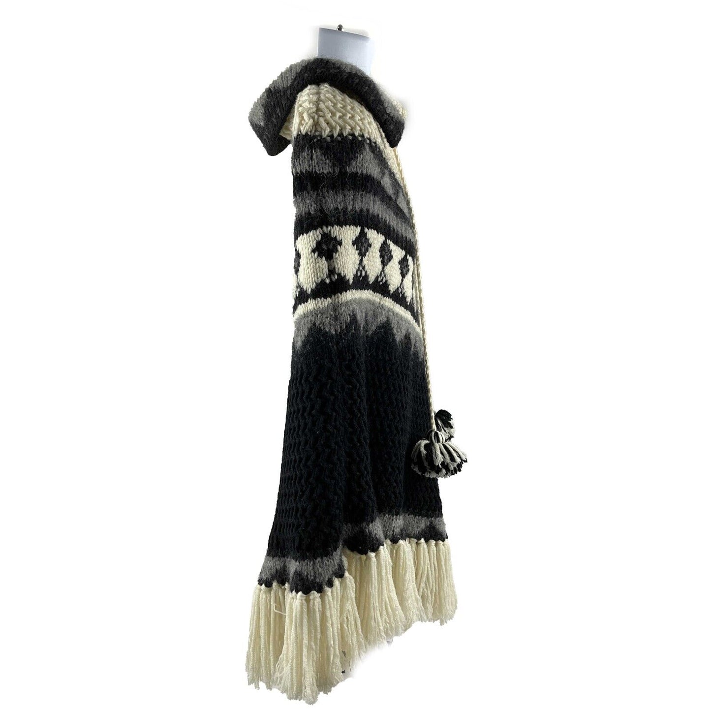 Saint Laurent - YSL - Fringe Knit Pom Pom Tassel Poncho - XS S M