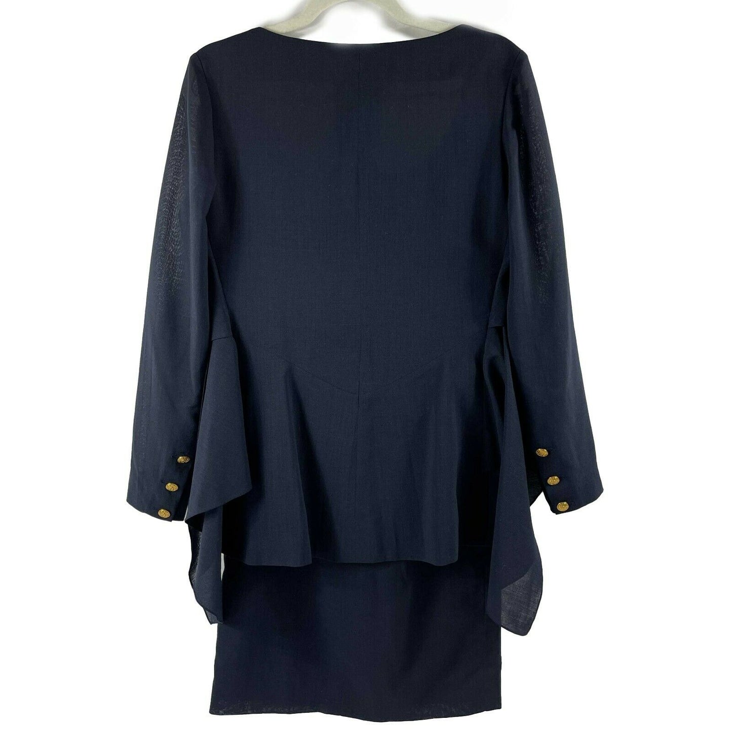 CHANEL - Wool Suit Cascade Jacket and Skirt - CC Buttons - Navy / Gold 36 US 6