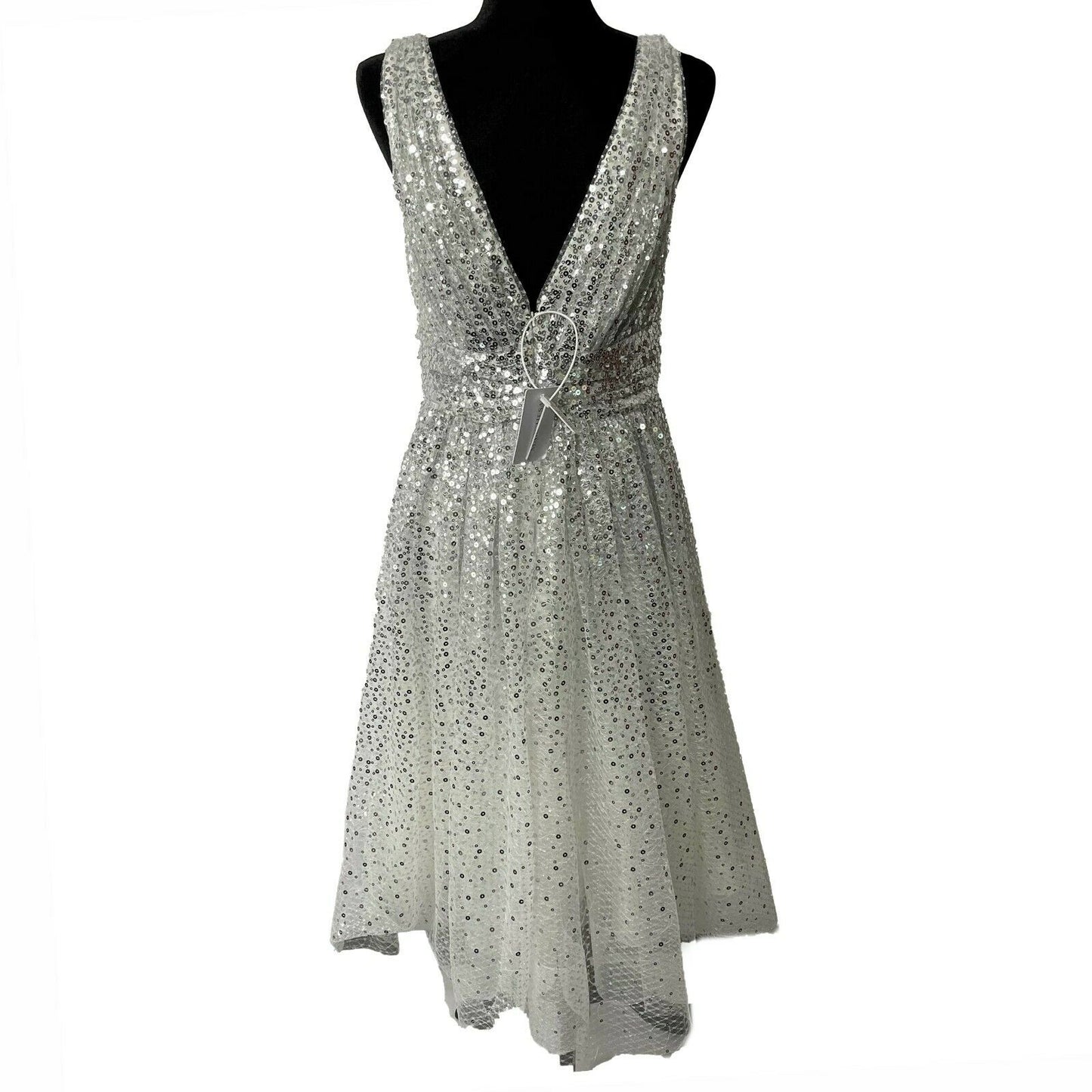 Marchesa Notte - New w/ Tags - Silver Sequined A-Line Dress - Size 2