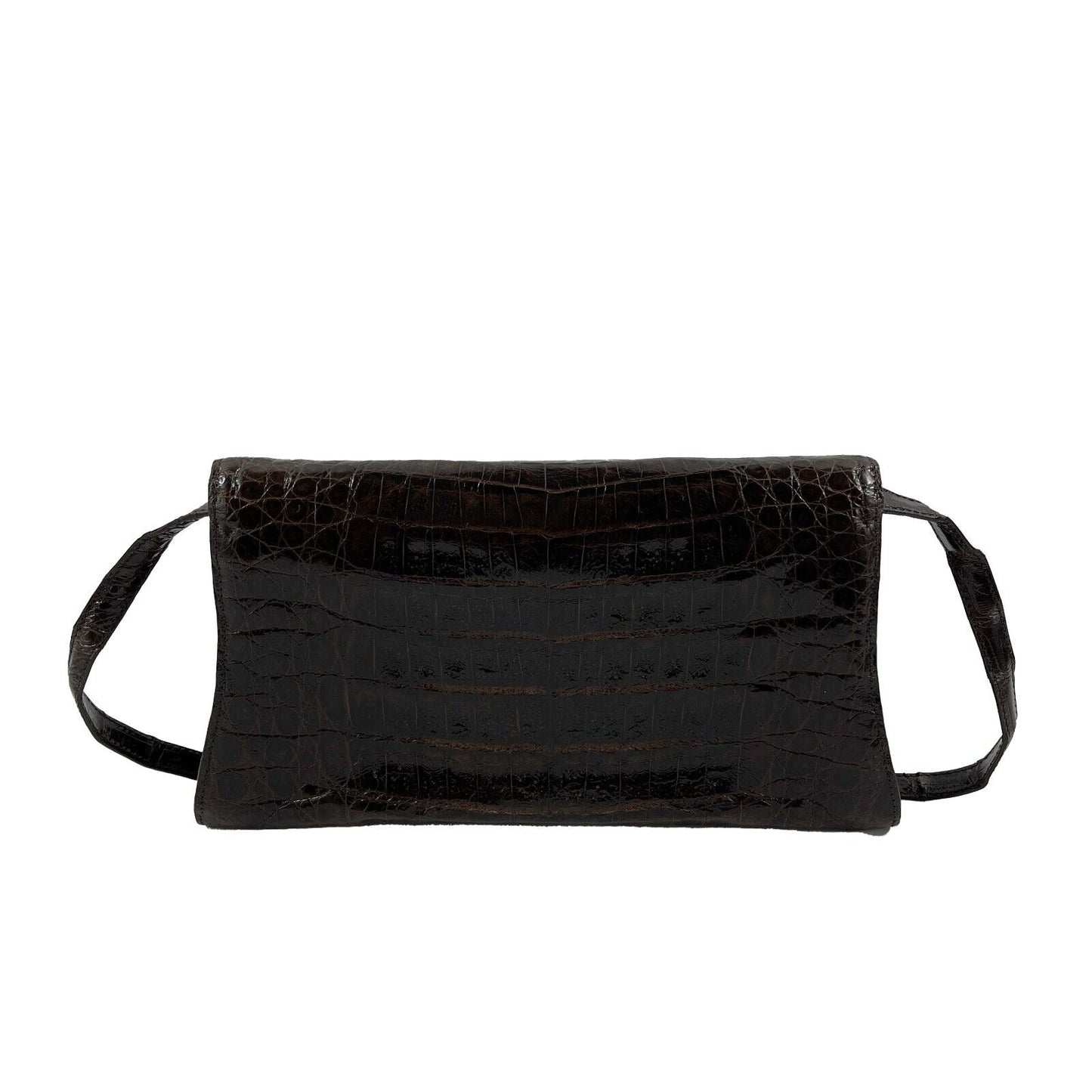 Nancy Gonzalez - Small Crocodile Trapezoid Brown Clutch Envelope Shoulder Bag