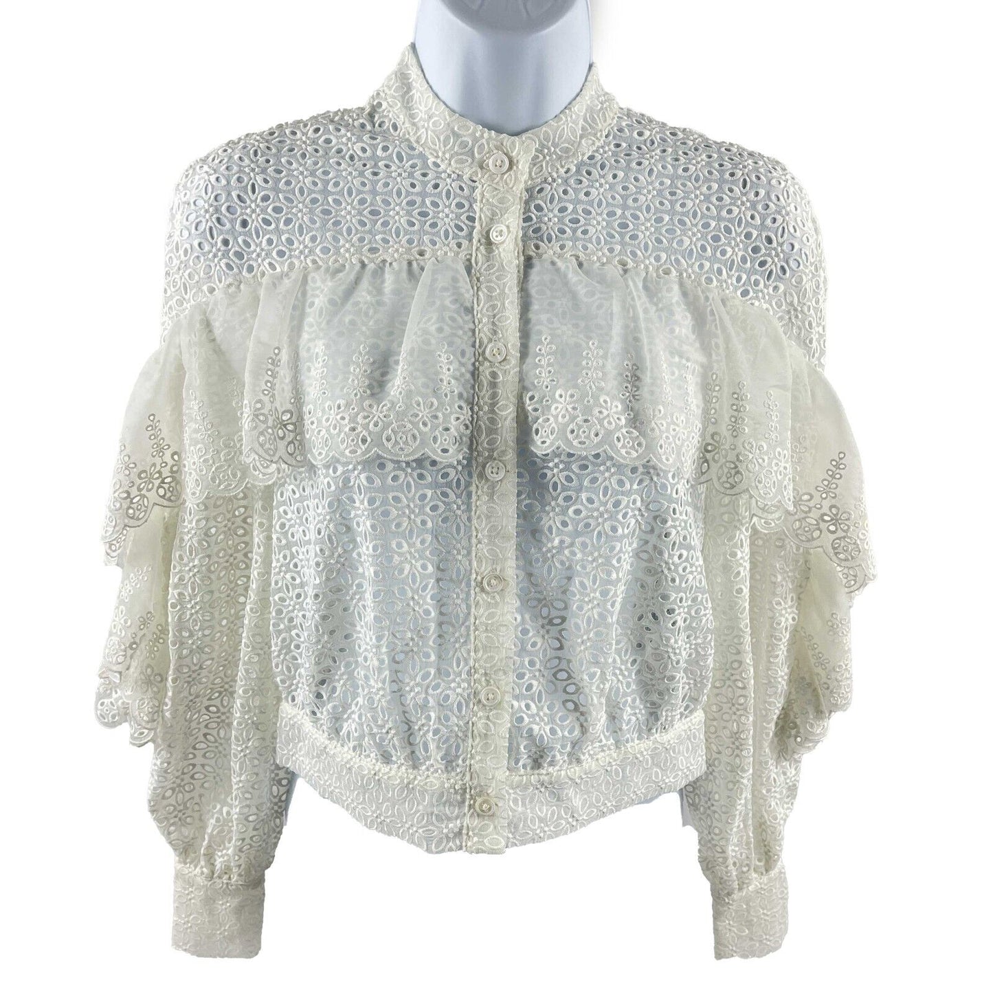 Self-Portrait - New w/ Tags - Organza Floral Eyelet Blouse - White - 4 US 0
