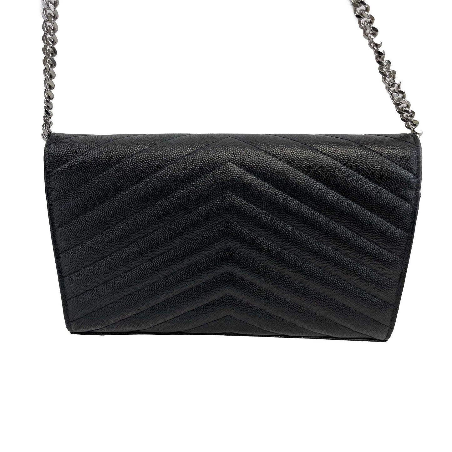 Saint Laurent Cassandre Matelassé Chain Wallet in Grain de Poudre Embossed