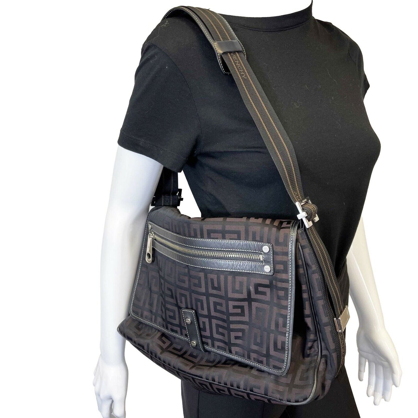 Givenchy - Black Brown Signature GG Monogram Nylon Flap - Shoulder Bag