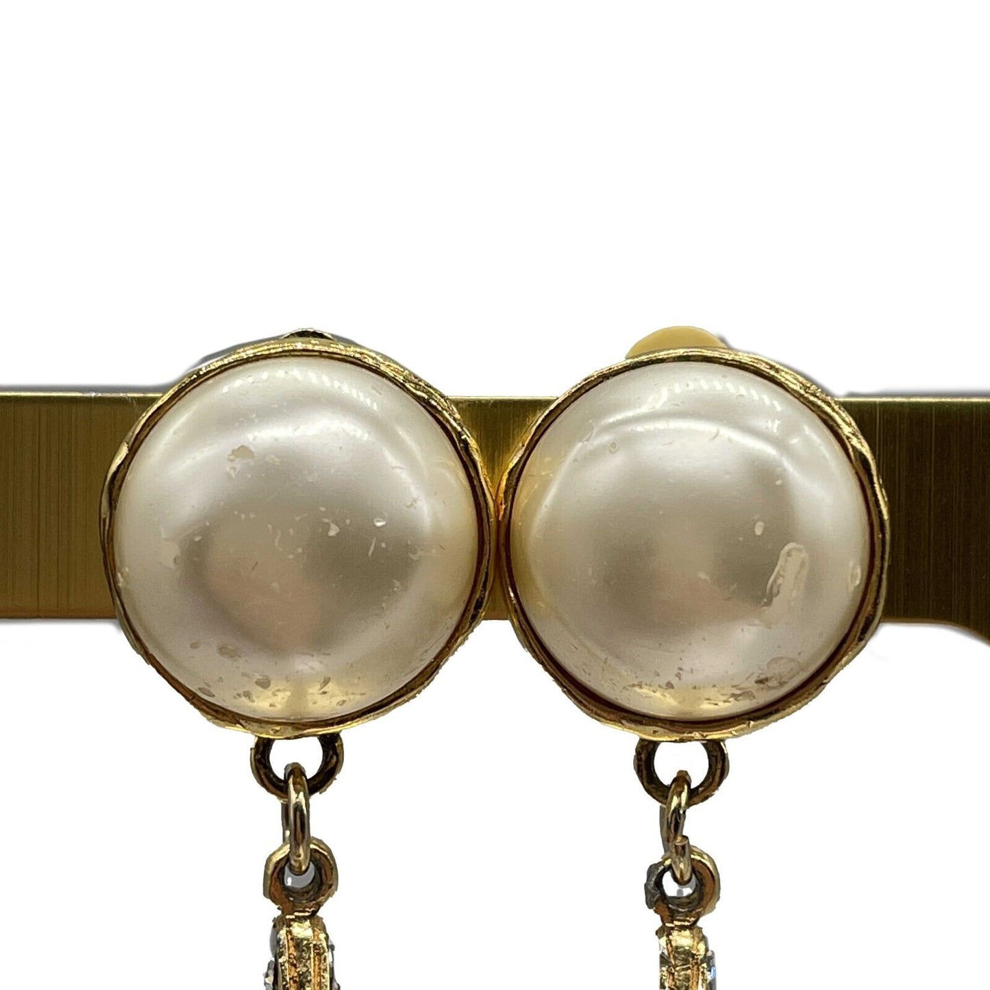 CHANEL - Vintage 1970s Faux Pearl Medallion CC 'CHANEL' Clip-On Earrings
