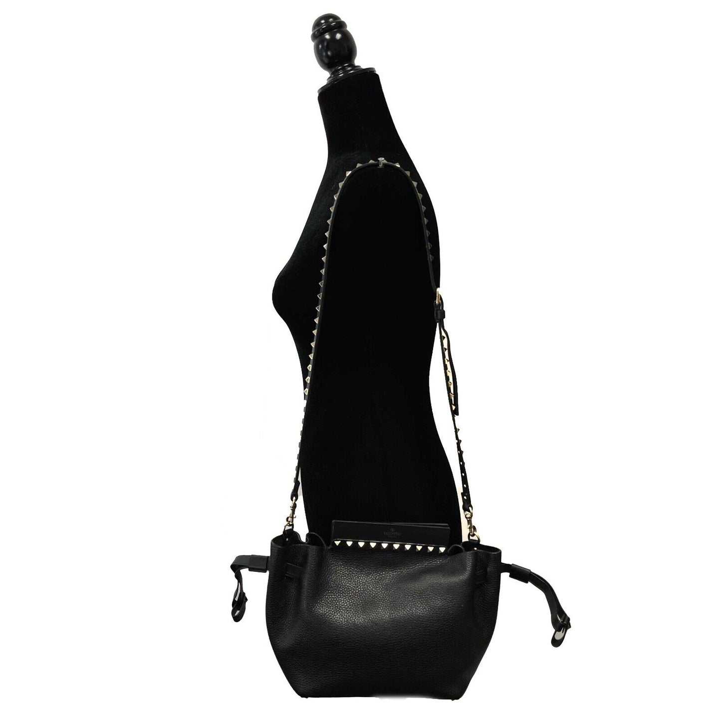 Valentino - Rockstud Drawstring Black Leather Shoulder Bag / Crossbody