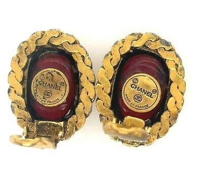 CHANEL - Vintage 70s Gripoix Clip On - Gold Tone and Deep Orange Red - Earrings