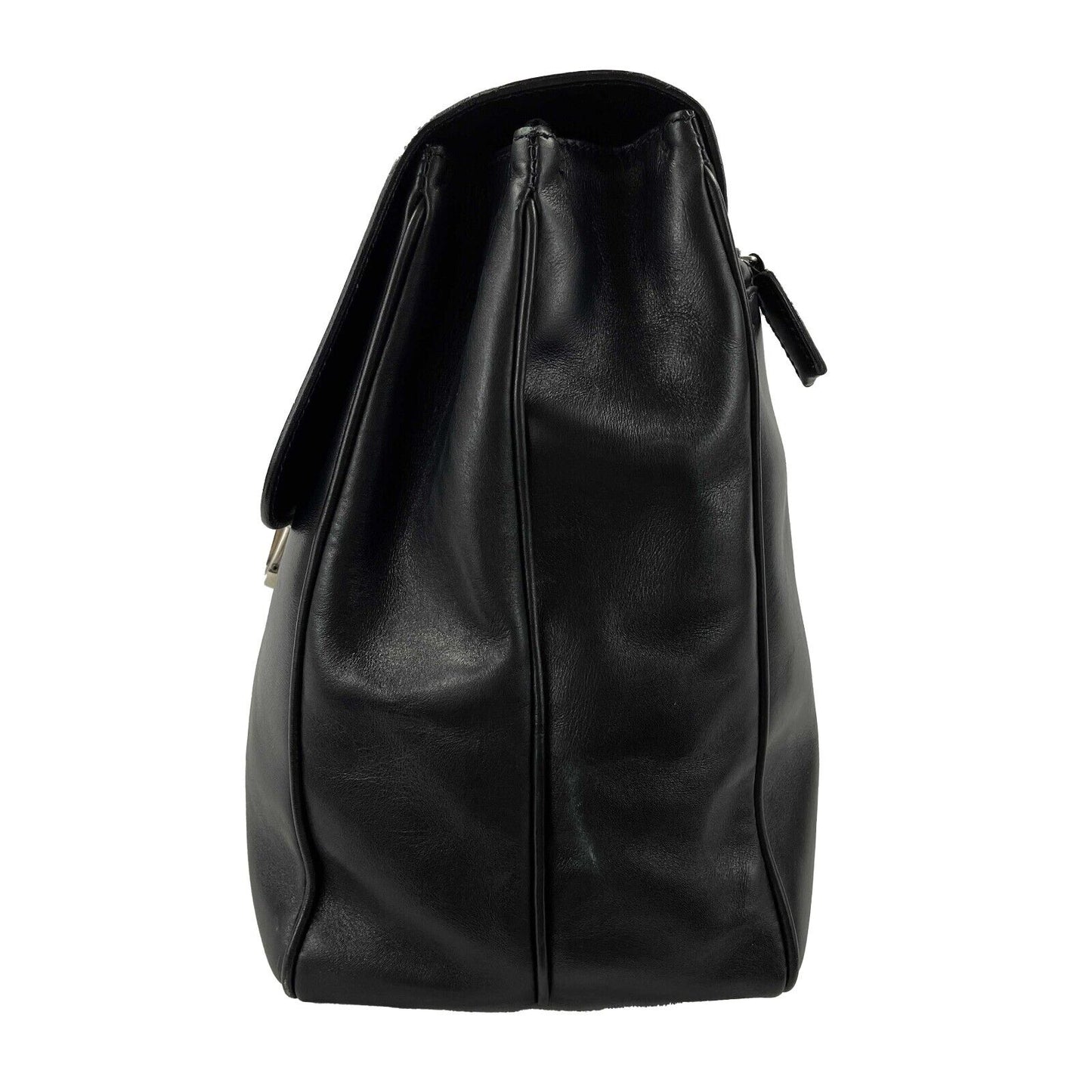 PRADA - Vitello Leather Double Buckle Briefcase - Black / Silver