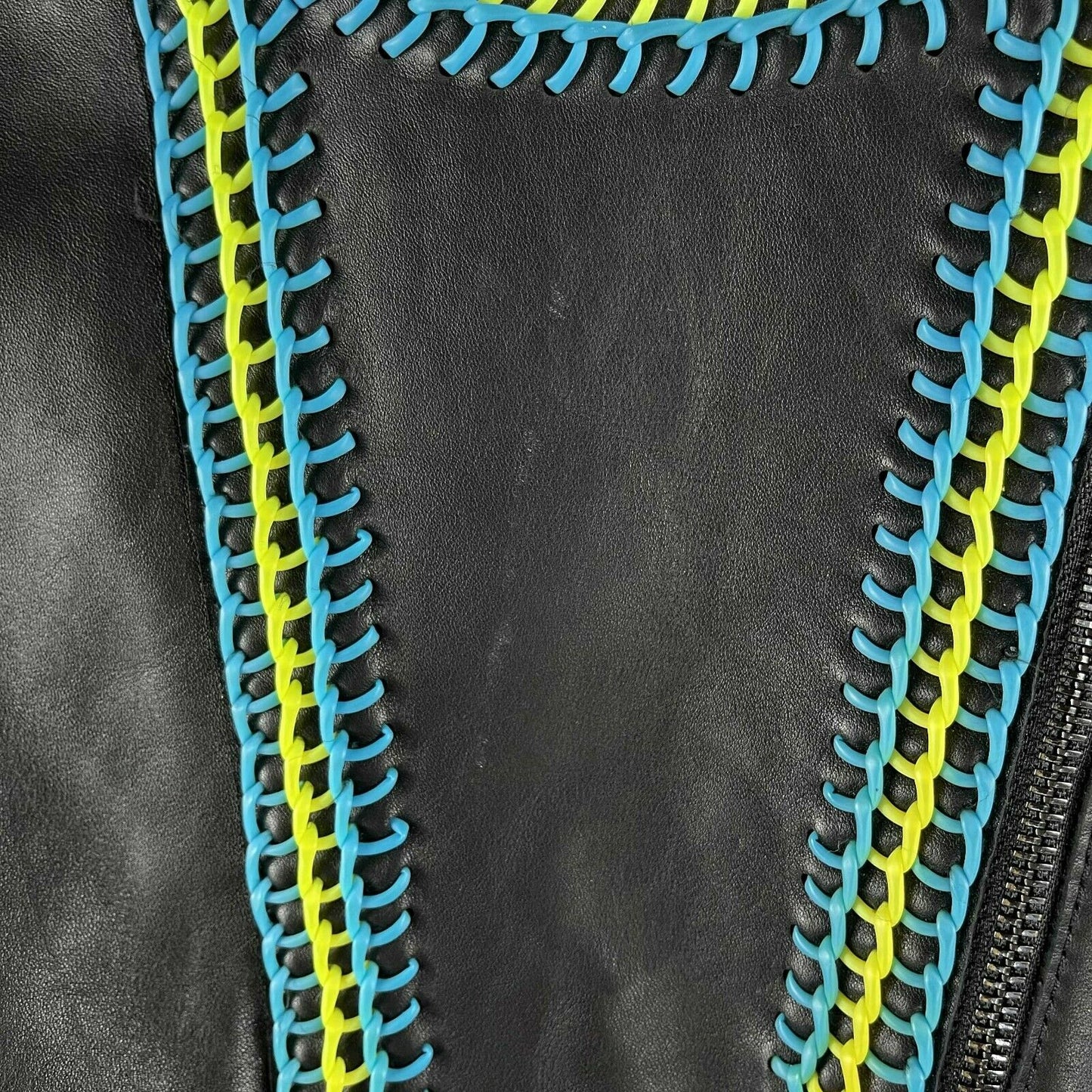 Herve Leger - Black Moto Biker Contrast Stitch Leather Jacket - Size Small S