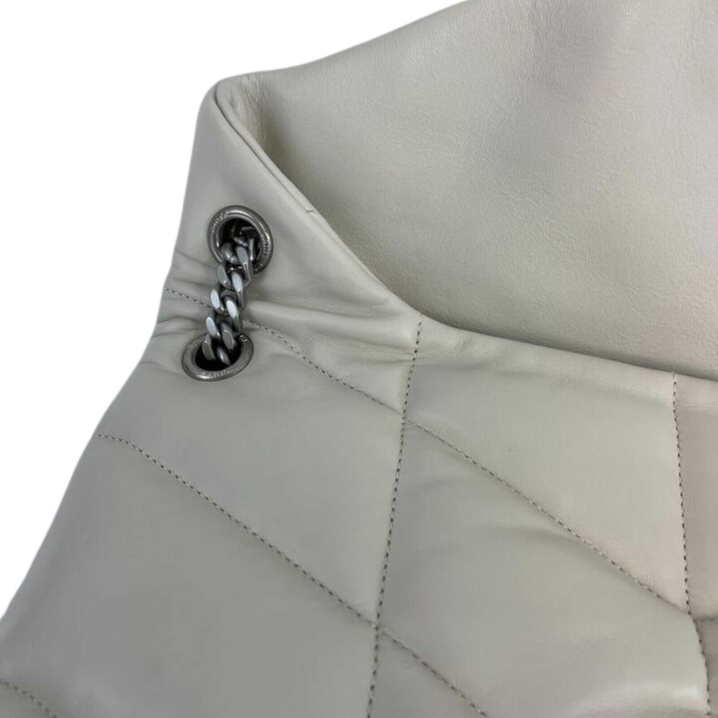 Saint Laurent - White Puffer Medium Chain Bag in Quilted Lambskin Shoulder Bag