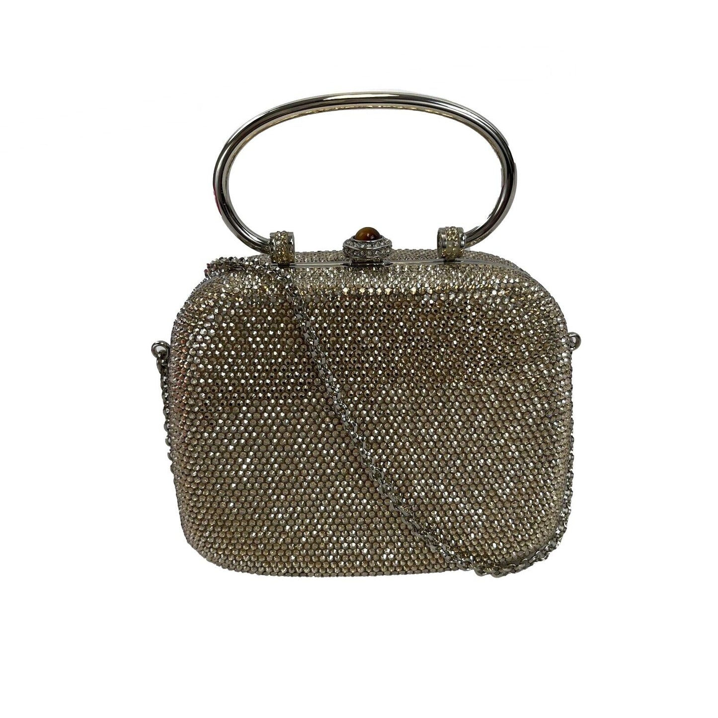 Judith Leiber - Push Lock Crystal Minaudiere Top Handl Clutch w/ Mirror & Comb