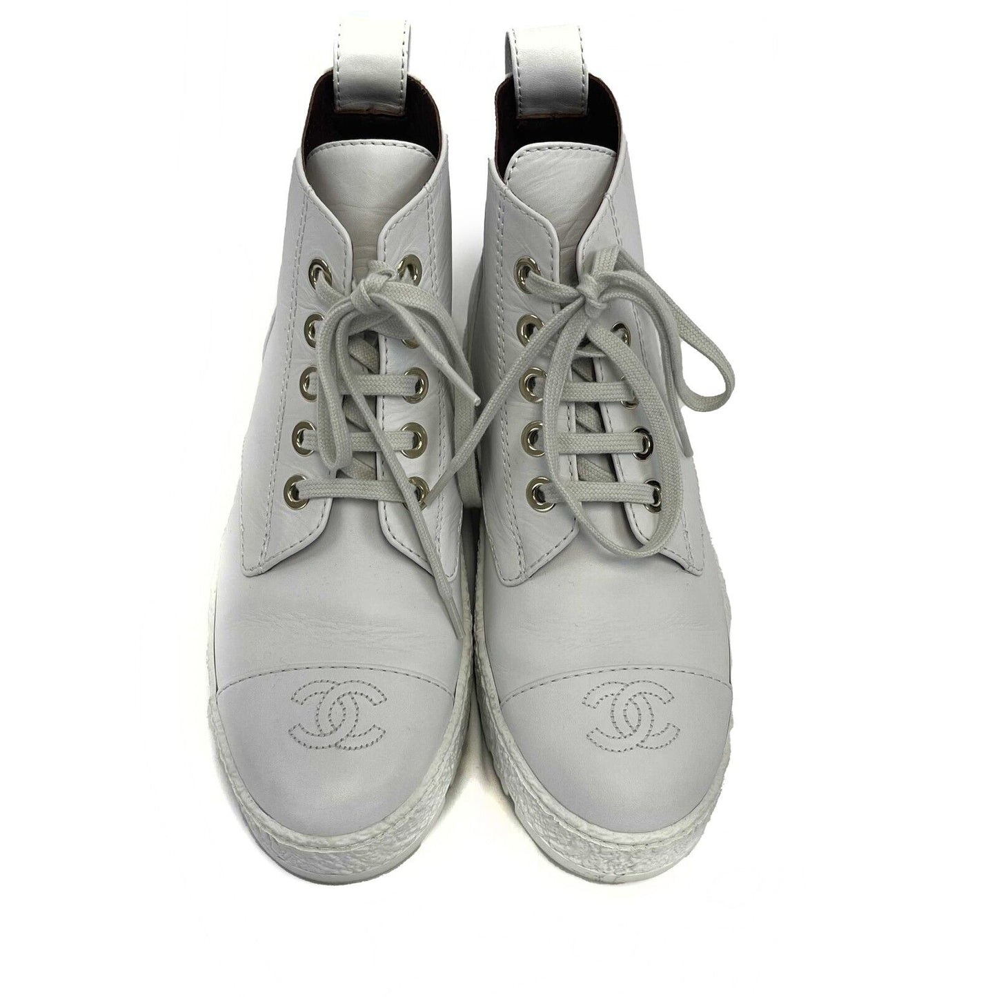 Chanel- CC Leather 21B Ultra Rare Combat Boots Size 37 US 7