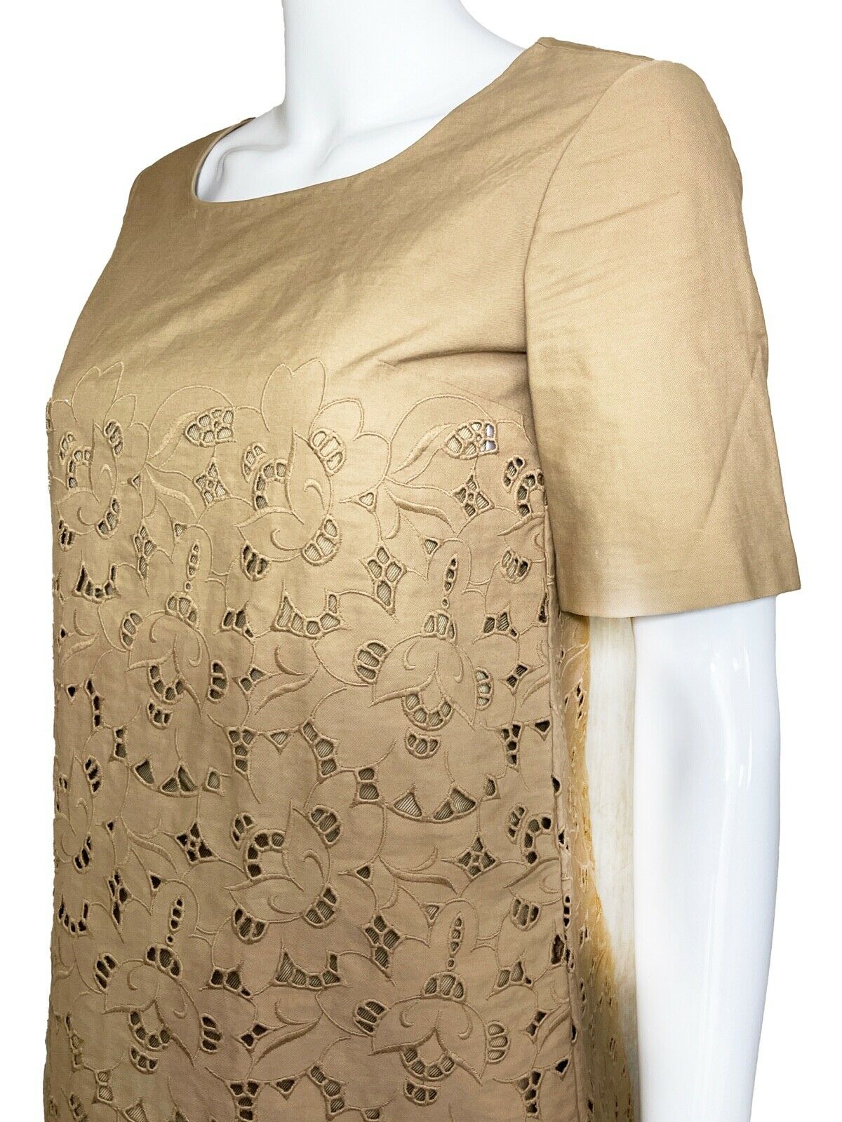 Stella McCartney Cotton Eyelet Tan Dress with Slip Lining - Tan - 36 - US 2
