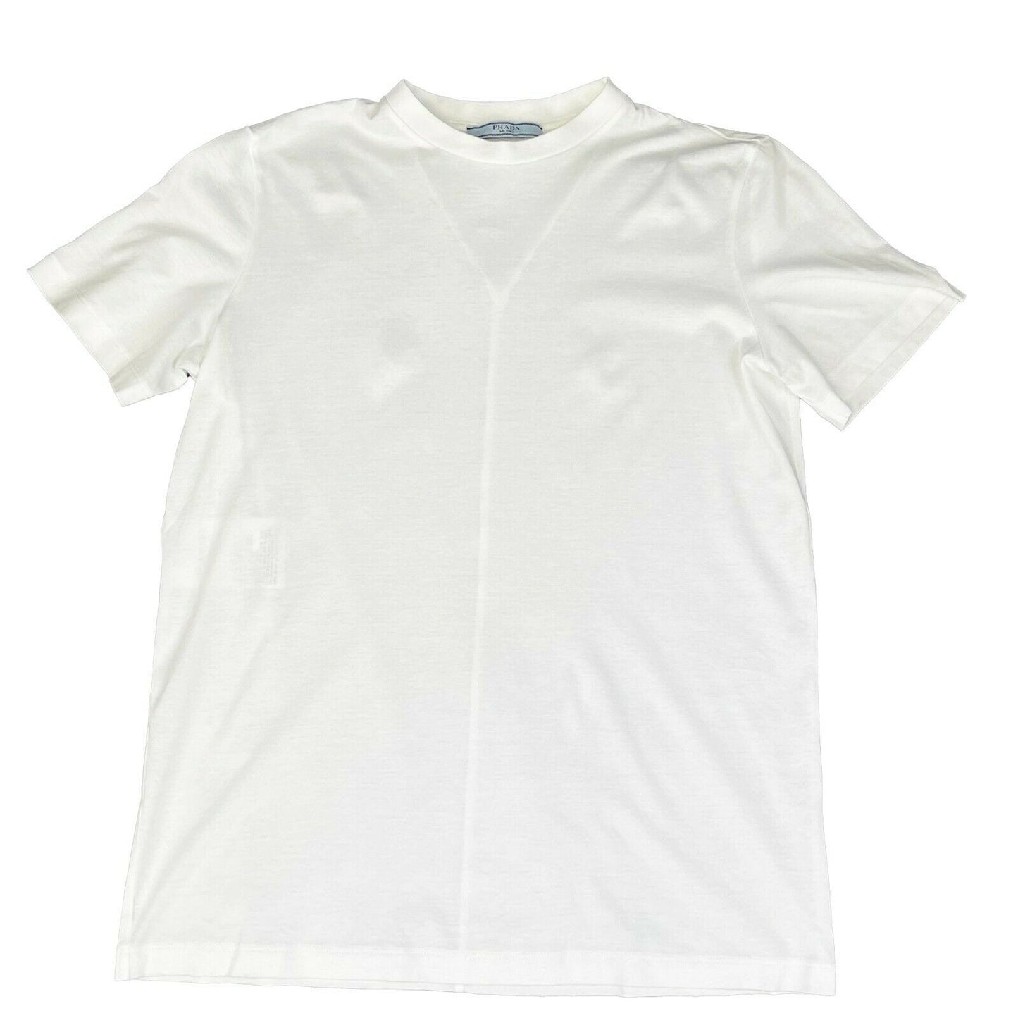 Prada - White T-Shirt with Rubber Patch Logo on Back at Top - Size Men US XS