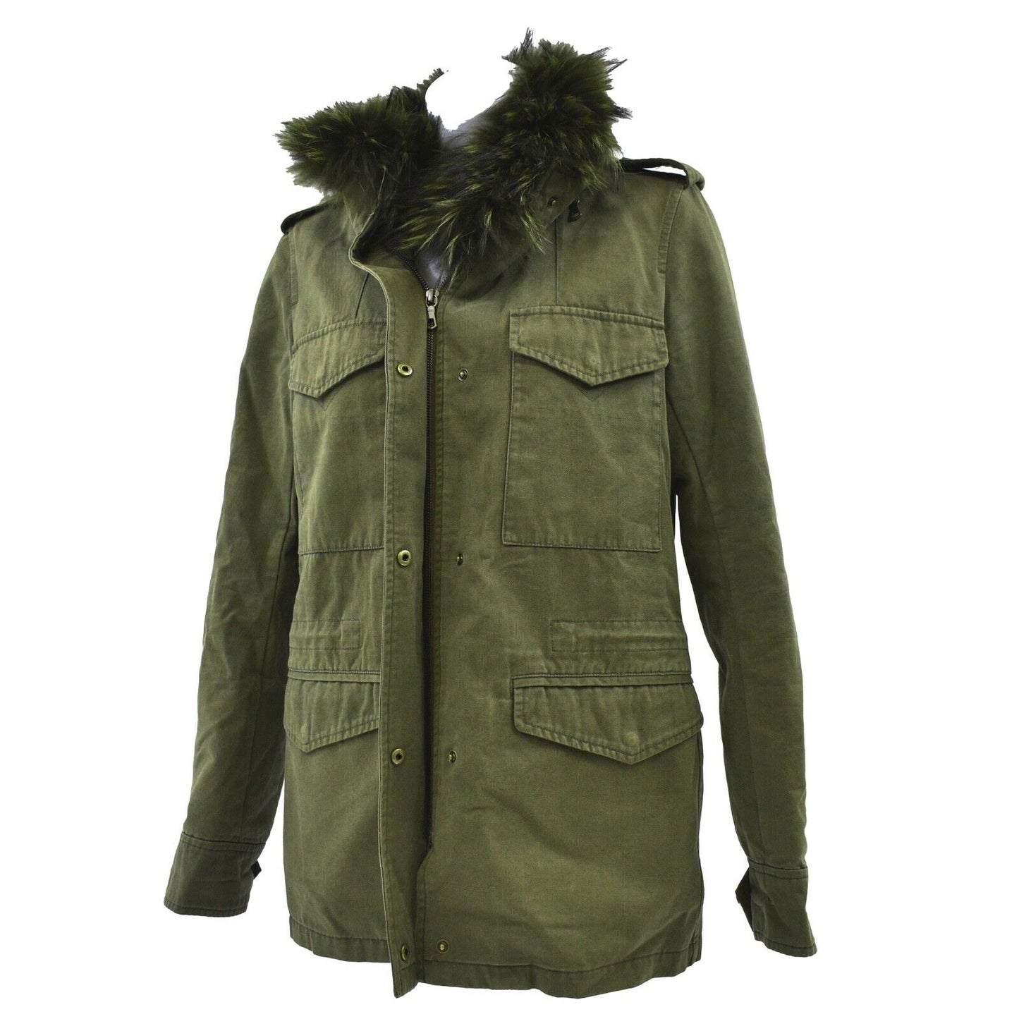 Yves Salomon Army Green Utility Removable Fur Lining Jacket - 32 - US XXS