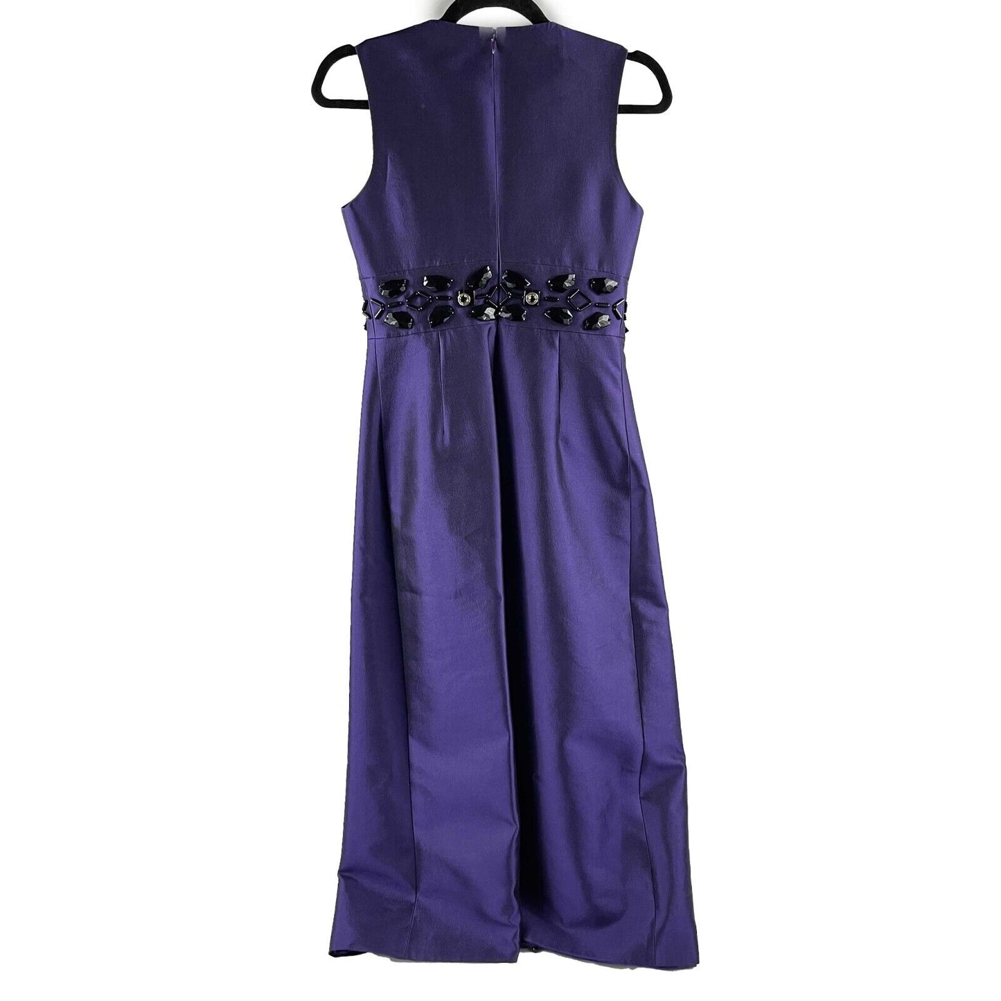 PRADA - Beaded Detail A-Line Purple Satin-like Sleeveless Midi Dress