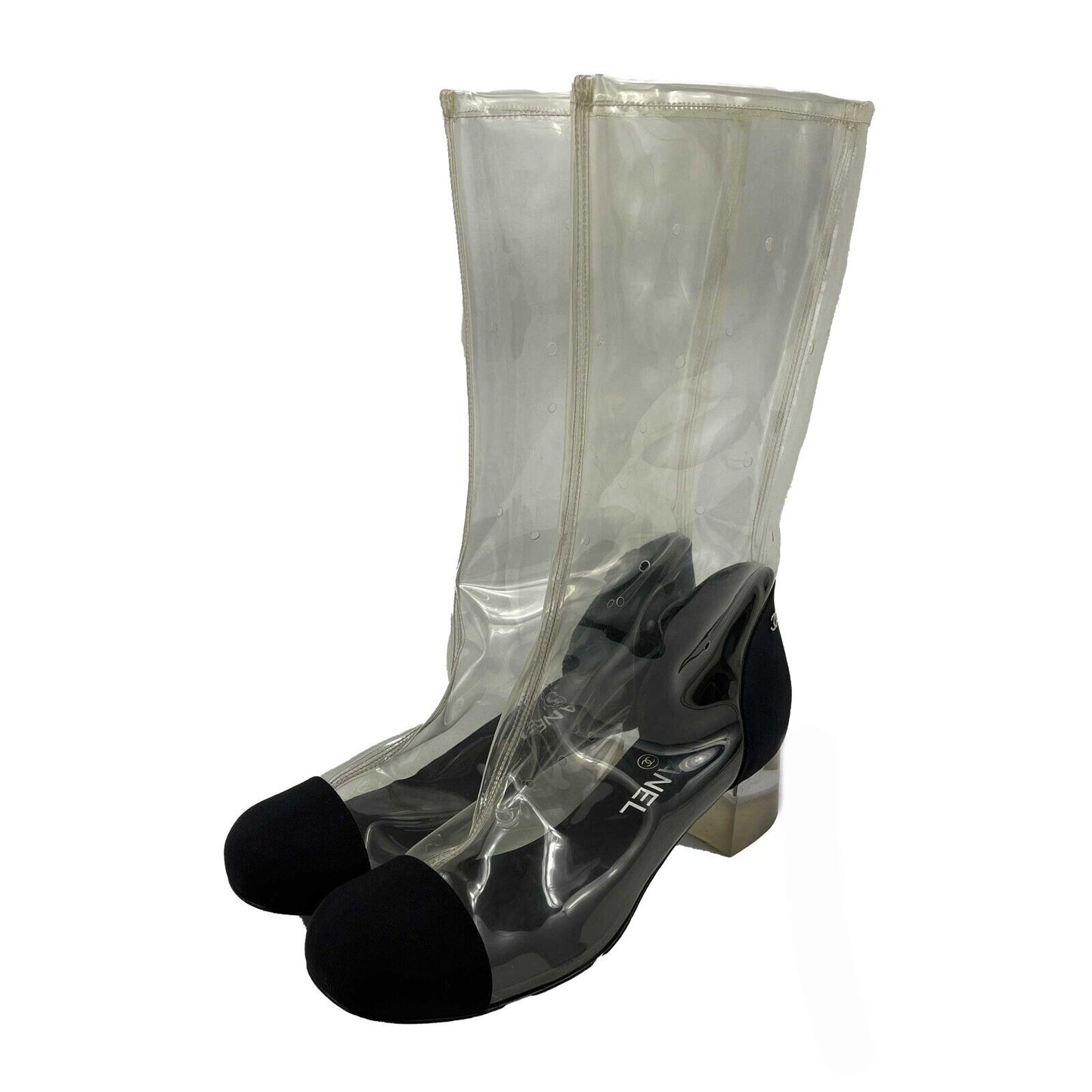 CHANEL - 18S Capped Toe CC PVC Mid-Calf Boots - 38 US 8