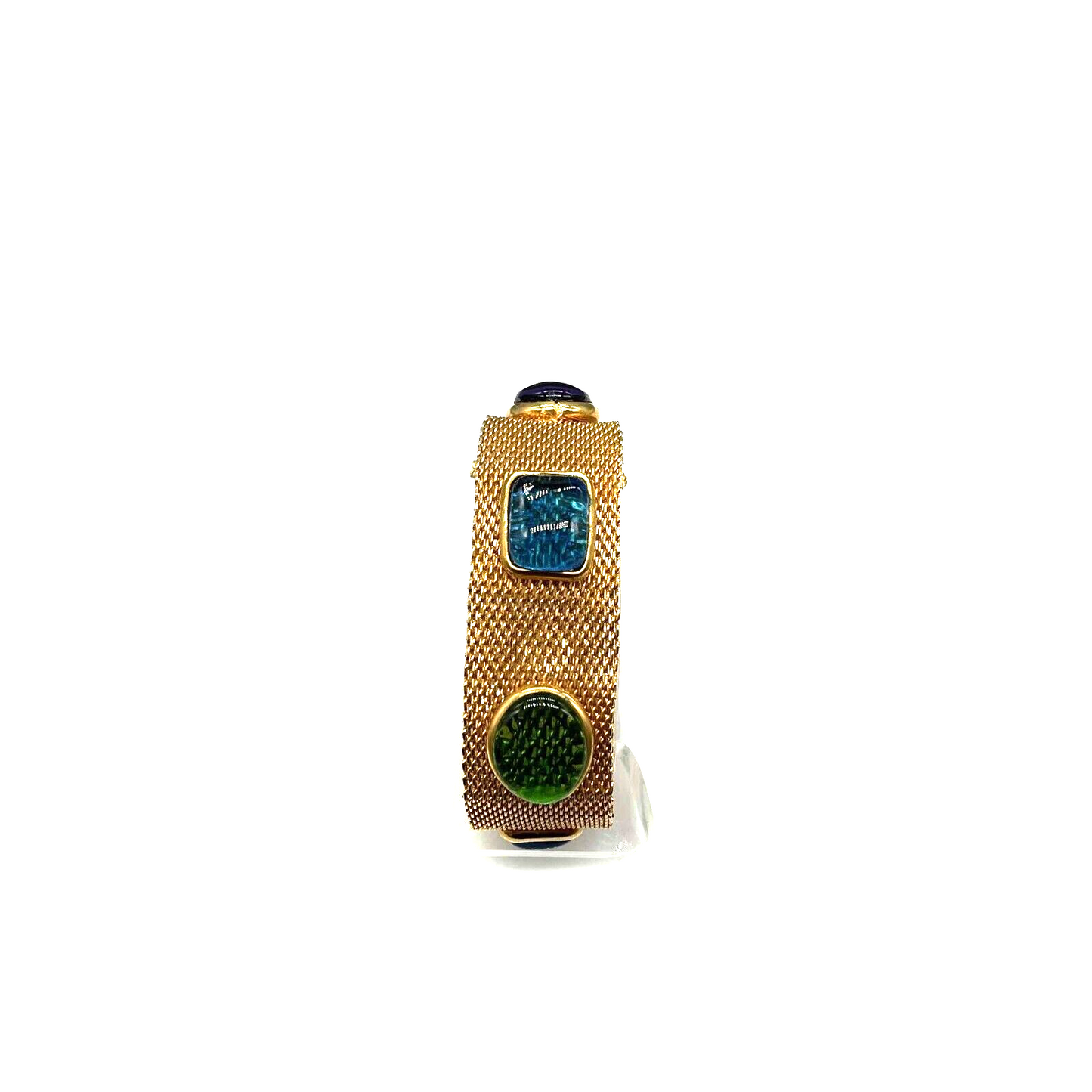 CHANEL - Vintage Mesh Gold Bracelet with Gripoix Multicolor Glass Stones
