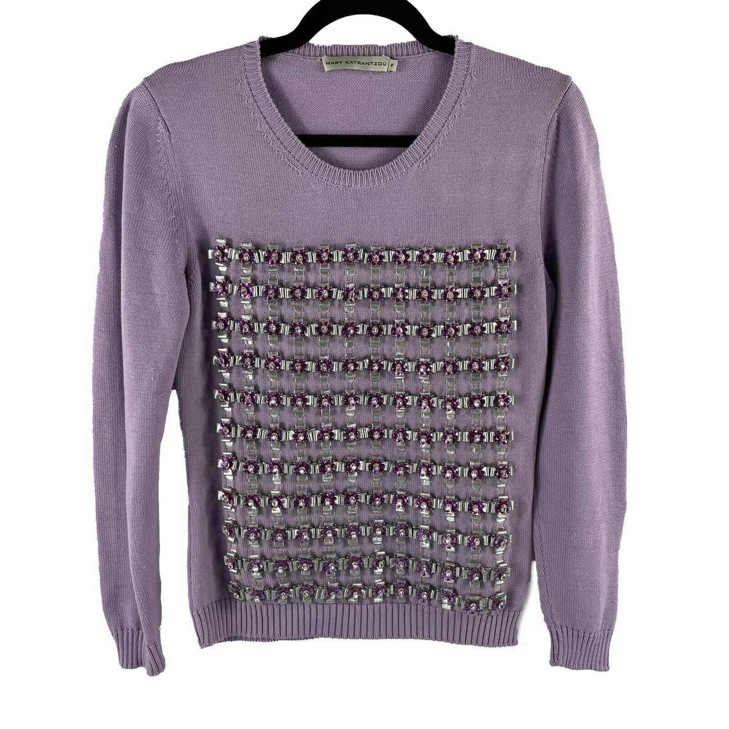 Mary Katrantzou - Crystal Flower Knit Sweater Top - Lilac, Purple, Grey - S