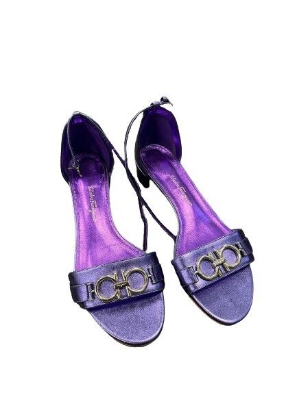 Salvatore Ferragamo - Como Gancini Metallic Purple Leather Sandals - Size 8