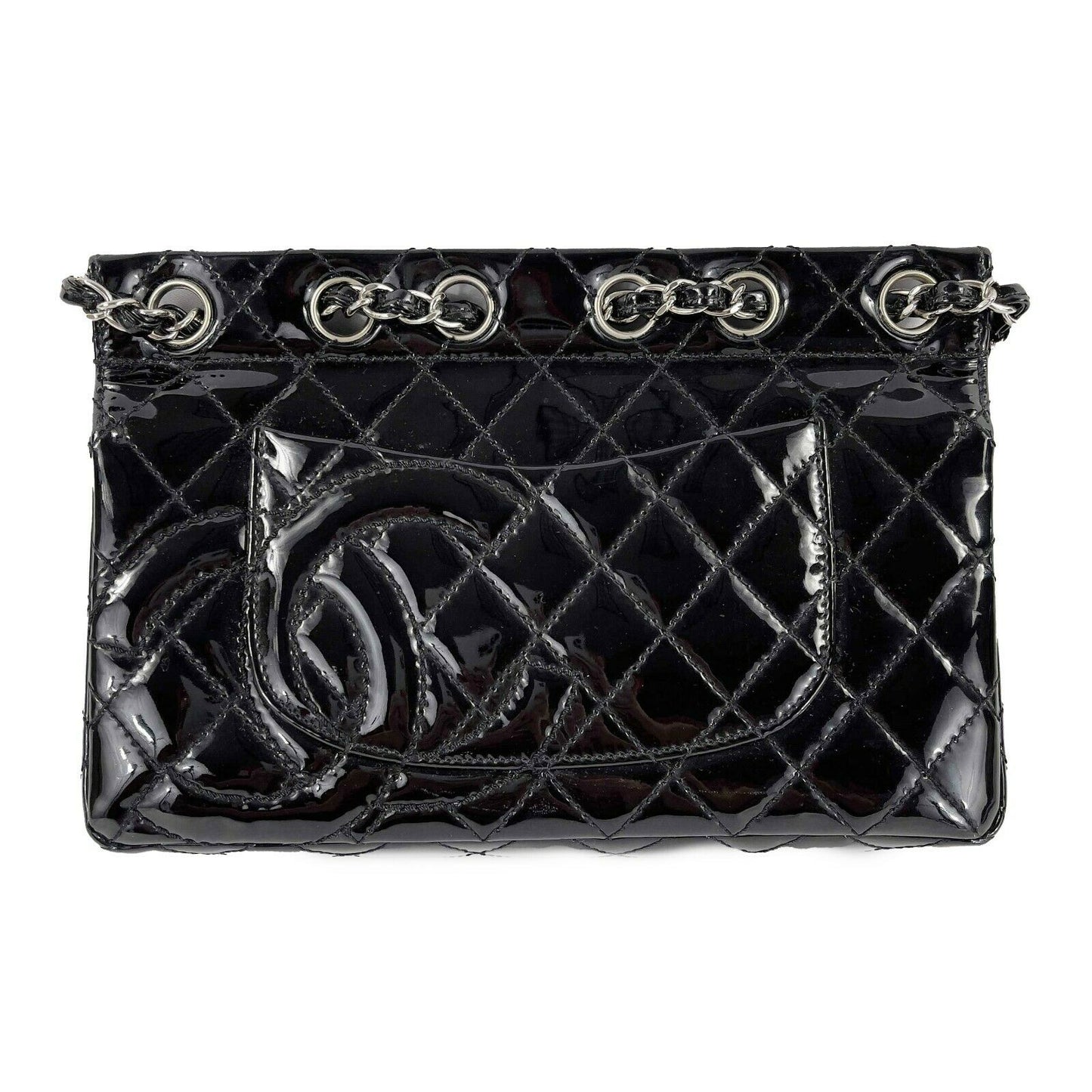 CHANEL 05 Patent Chain Through Flap Bag Quilted - Black / Silver-tone Crossbody