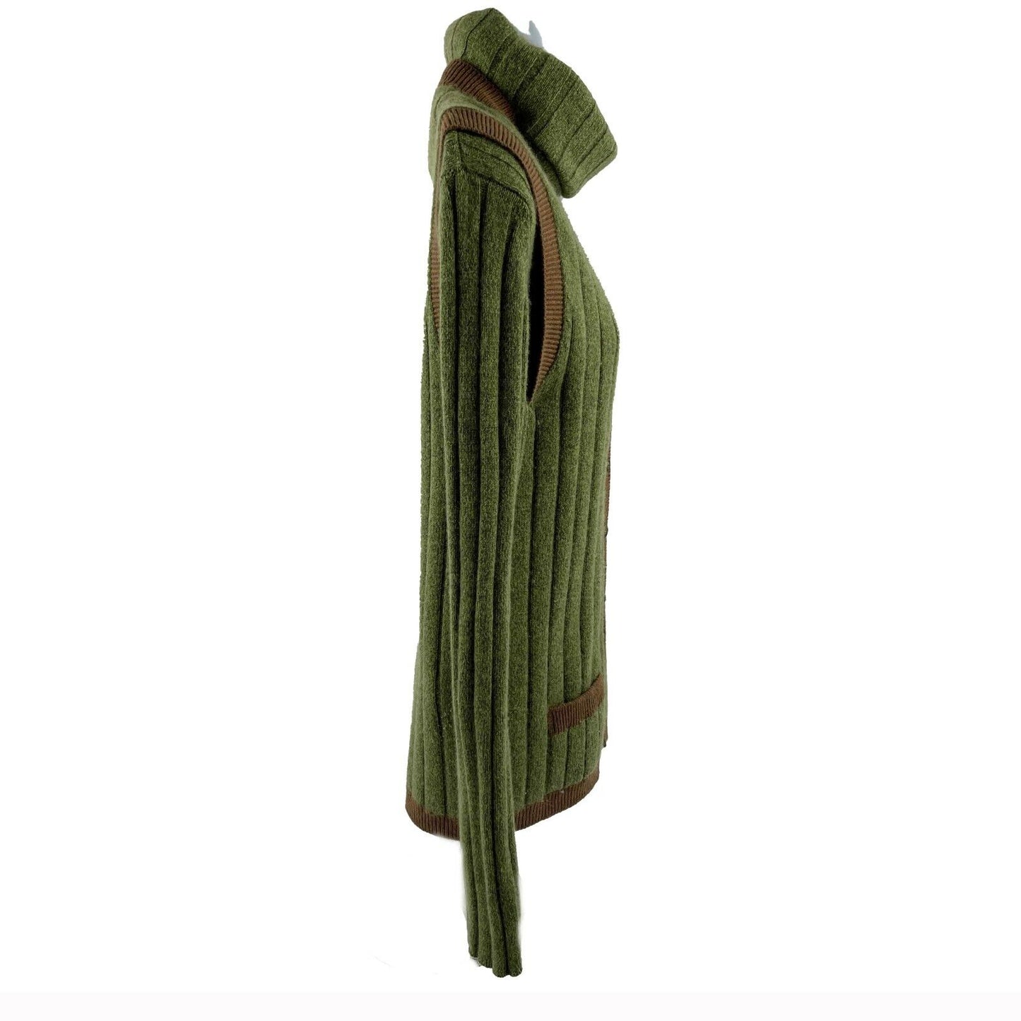 CHANEL 1997 Sweater Set Turtleneck / Vest - CC Green Ribbed Cashmere 42 US 10 97A