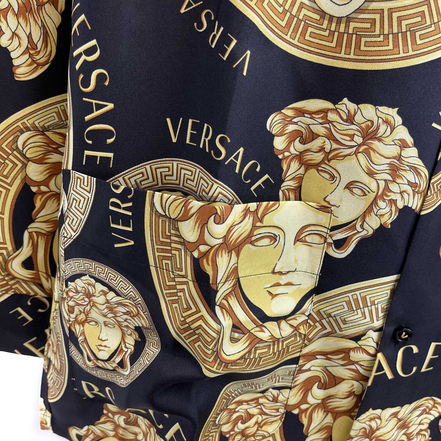 Versace - Medusa Amplified Print Silk Pajama Shirt - Black / Yellow - Size 3 / L