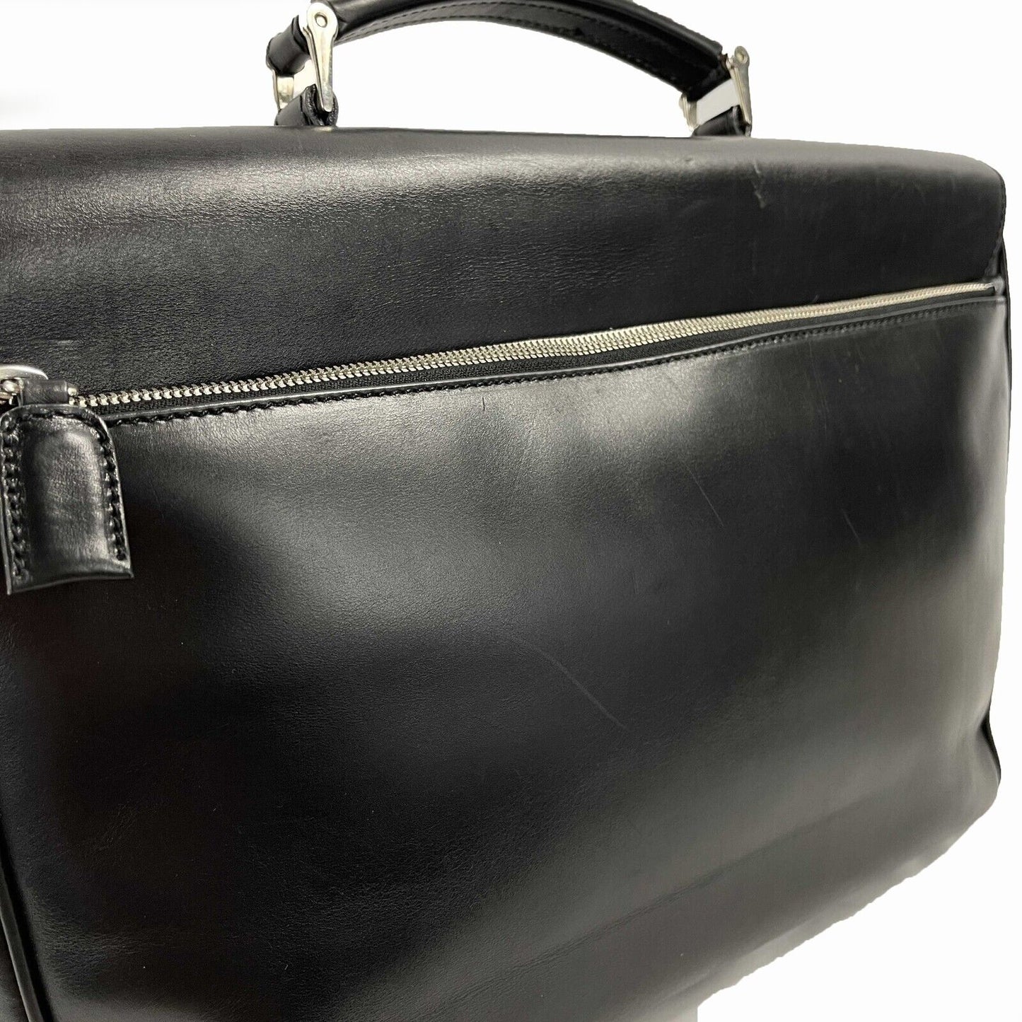 PRADA - Vitello Leather Double Buckle Briefcase - Black / Silver