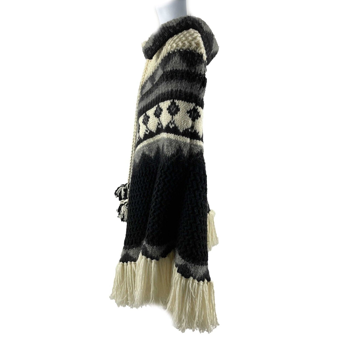 Saint Laurent - YSL - Fringe Knit Pom Pom Tassel Poncho - XS S M