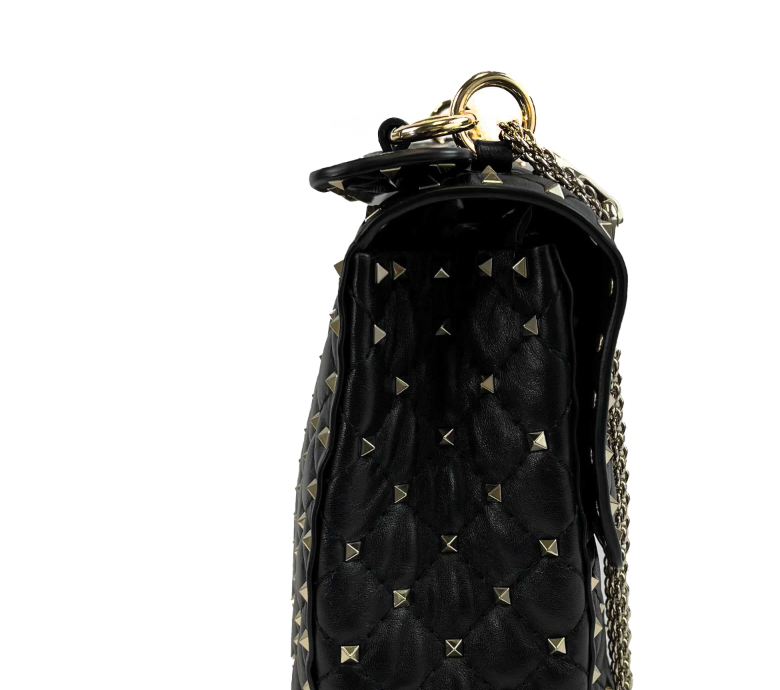 Valentino Garavani - Black Rockstud Spike Bag Large Top Handle Bag w/ Chain