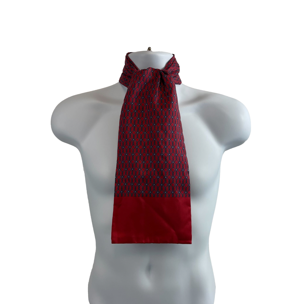Hermes - Excellent - Burgundy Blue Chainlink Ascot Cravat - Burgundy, Blue - OS