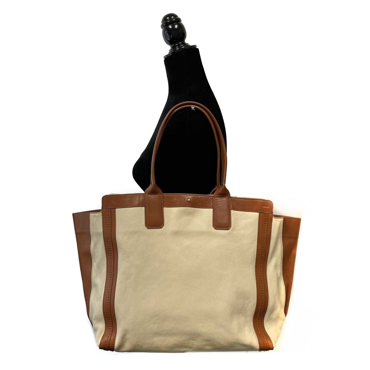 Chloe - Calfskin Medium Alison East West Tote Husky White Tan Shoulder Bag