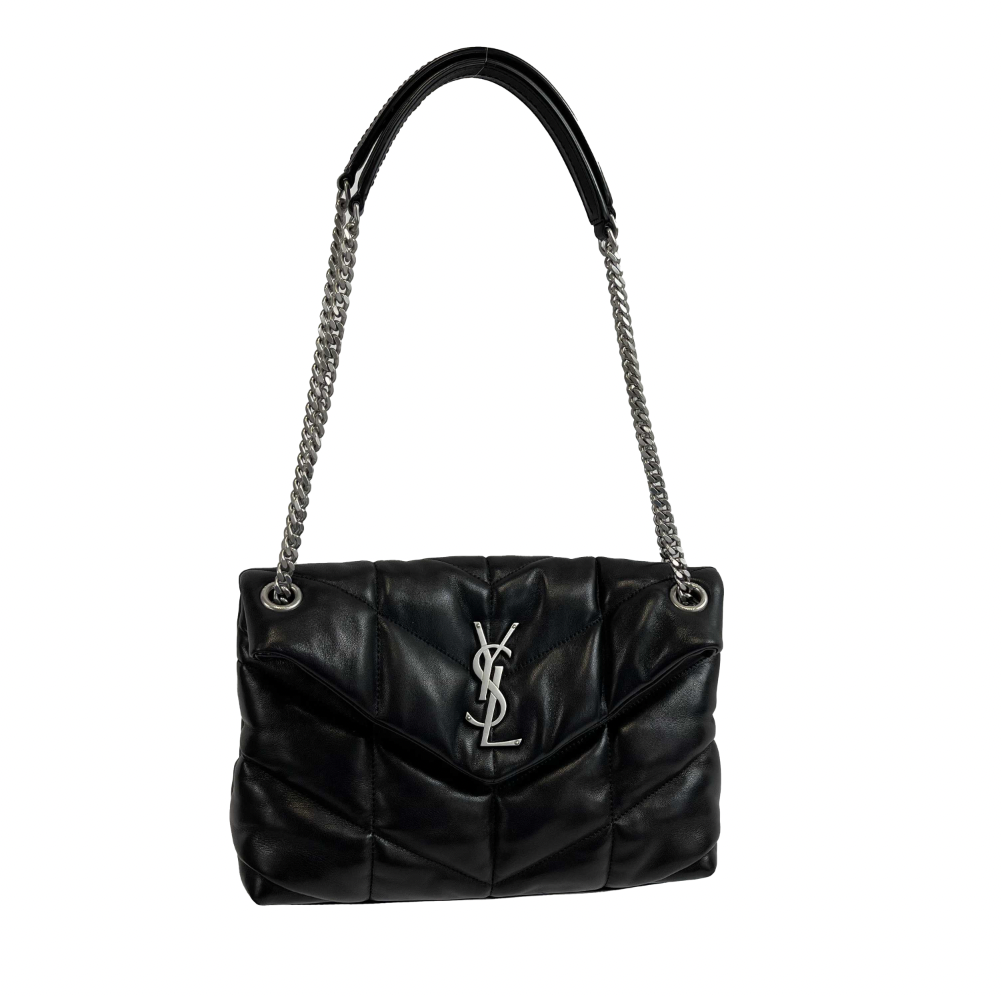 Saint Laurent - Excellent - Loulou Puffer Medium - Black / Silver Shoulder Bag
