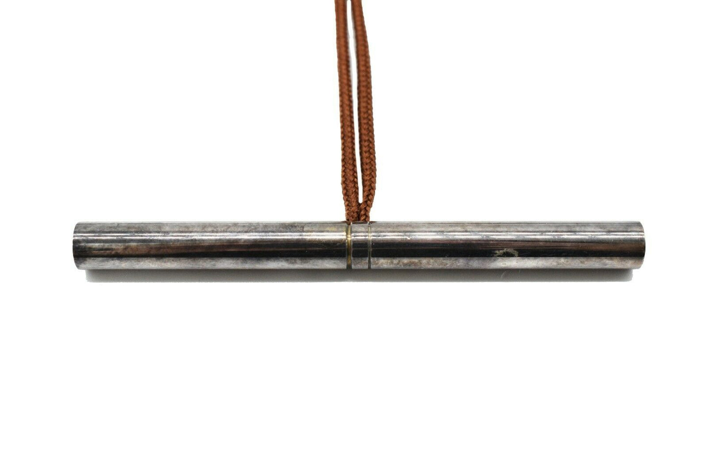 Hermes - Brown Rope Necklace - Skipper Double Wrap - Circle Bar - Silver