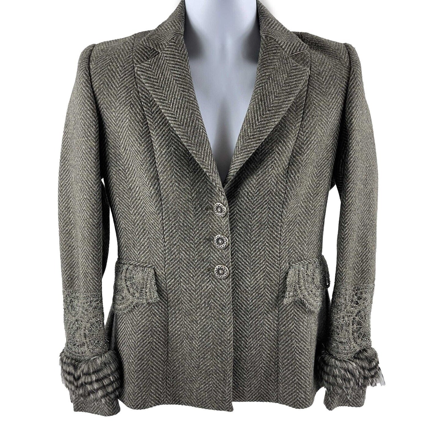 T.ba - New w/ Tags Tasmanian Tweed Lace Faux Fur Jacket - Grey / Brown - 40 US Medium