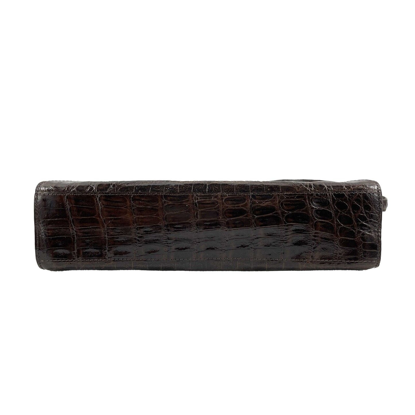 Nancy Gonzalez - Small Crocodile Trapezoid Brown Clutch Envelope Shoulder Bag