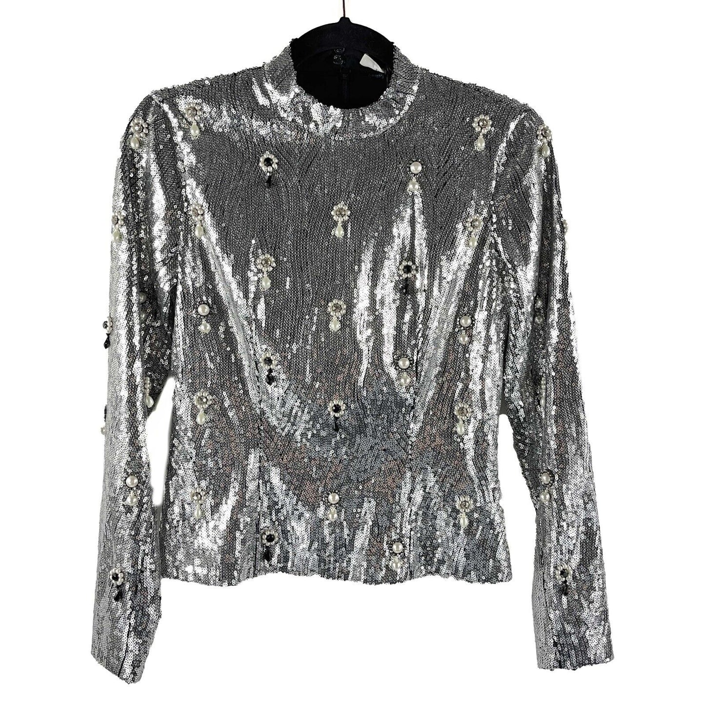 Erdem - New w/ Tags - Tonya Sequin Embellished Long Sleeve - UK 6 US 2 - Top