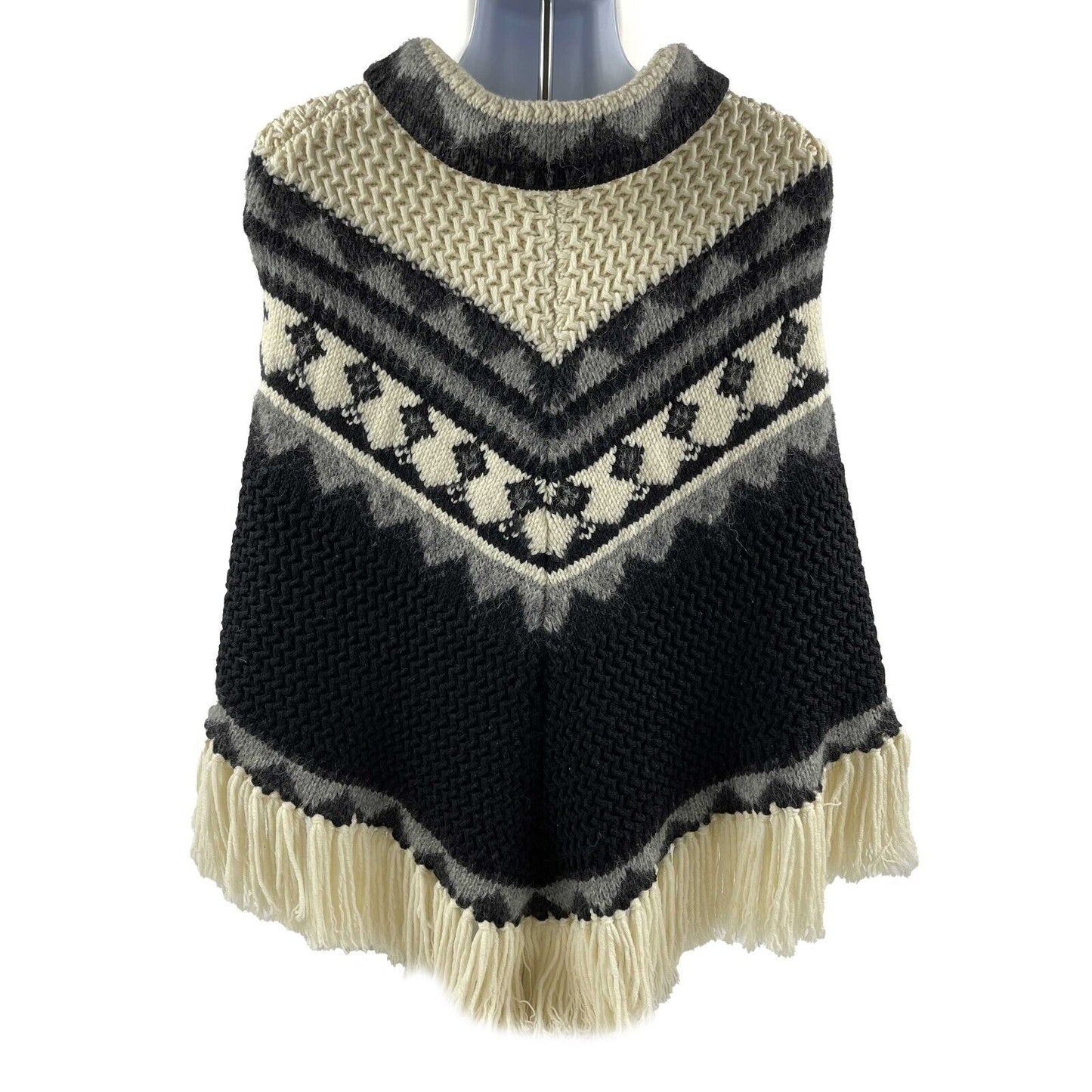 Saint Laurent - YSL - Fringe Knit Pom Pom Tassel Poncho - XS S M