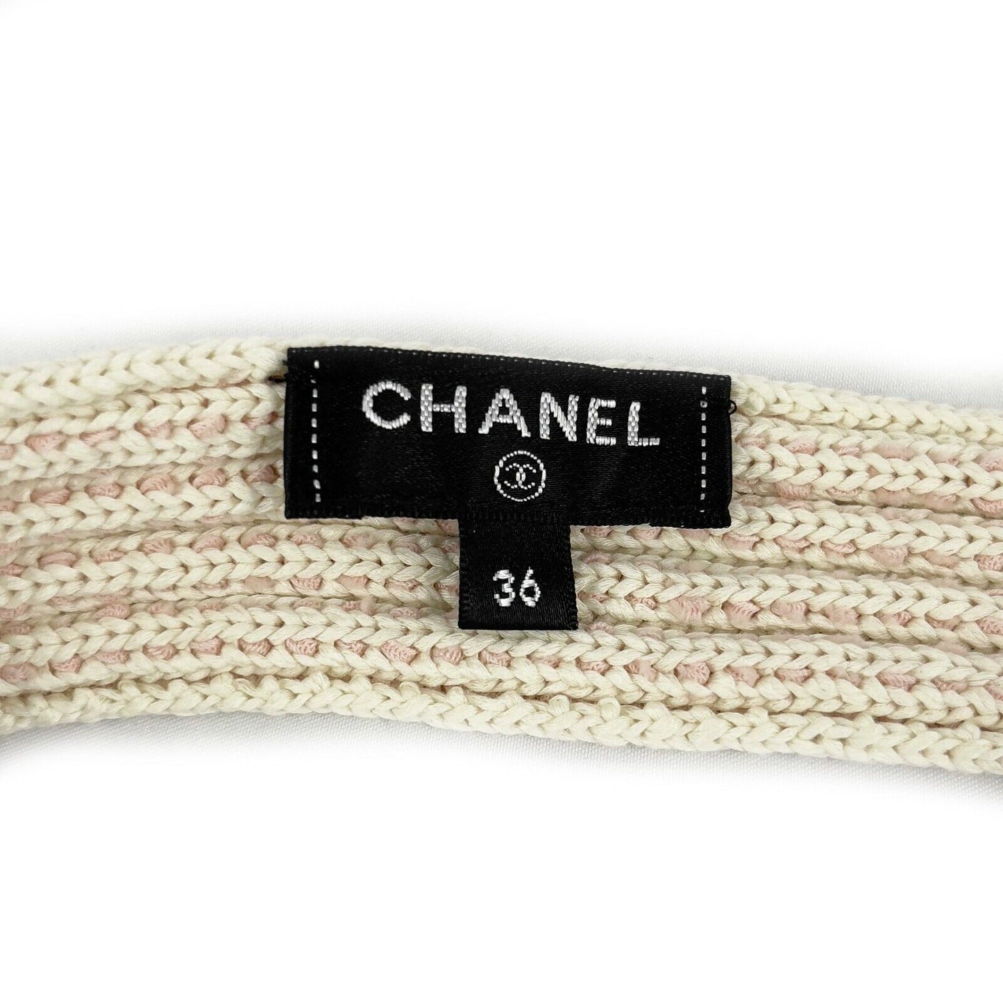 CHANEL -18P Cotton Blend Woven Knit Sweater - Pastel Pink / Ecru - 36 US 4