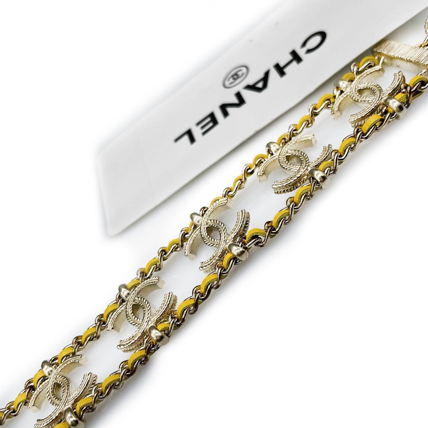 CHANEL - CC Chain Link Gold Tone Leather Bracelet - New w/ Tags