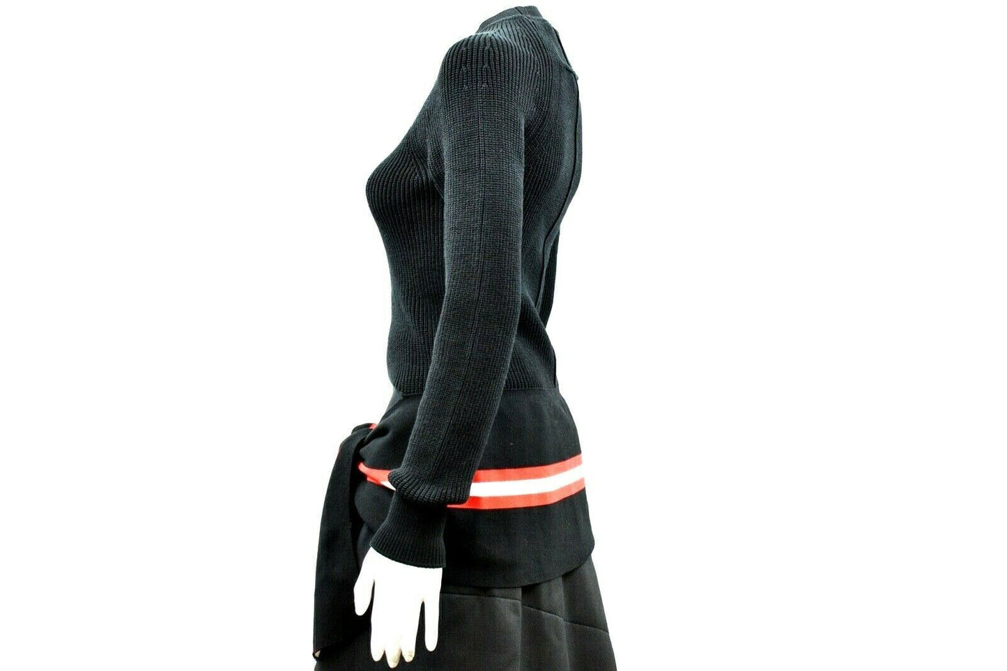 Givenchy - Black Red & White Striped Tie Waist Top Sweater - US XS