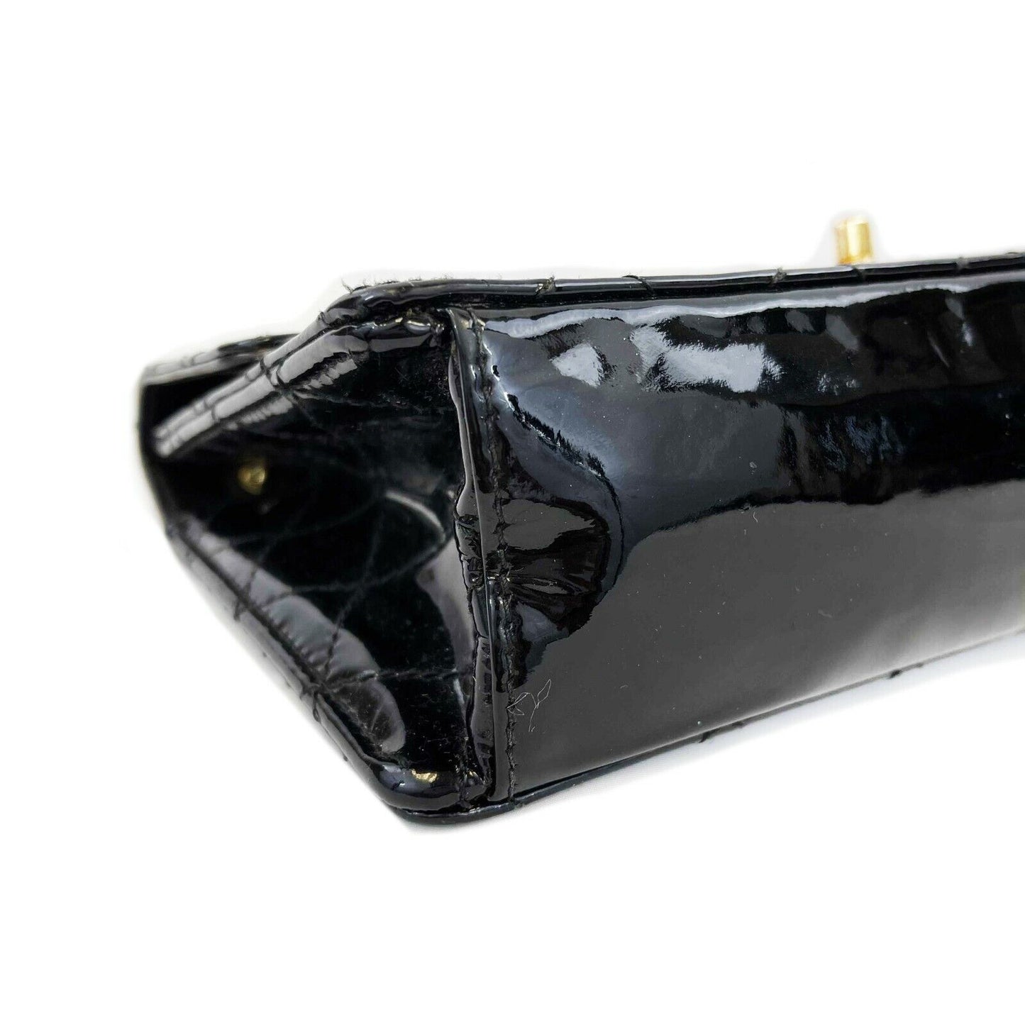 Chanel - Black Vintage CC Turnlock - Patent Quilted Flap - Gold Hardware Handbag