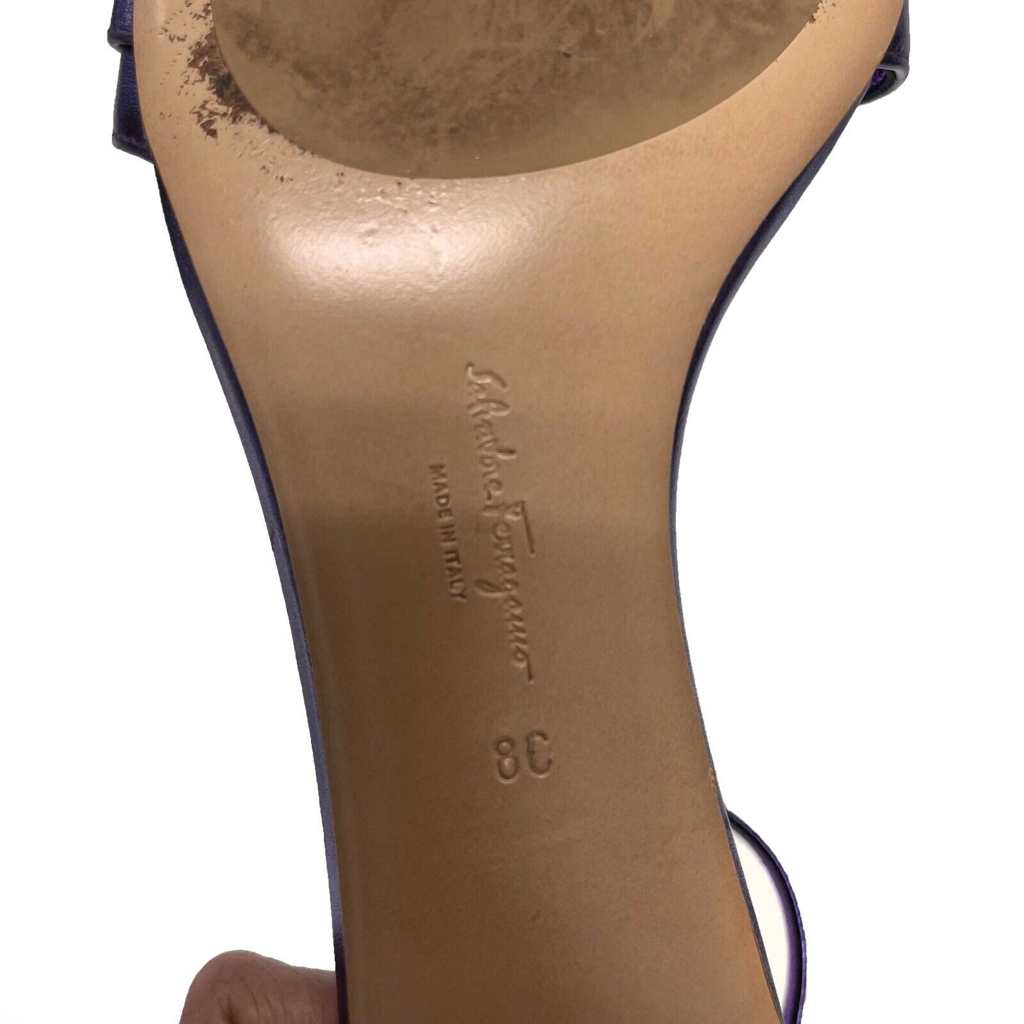 Salvatore Ferragamo - Como Gancini Metallic Purple Leather Sandals - Size 8