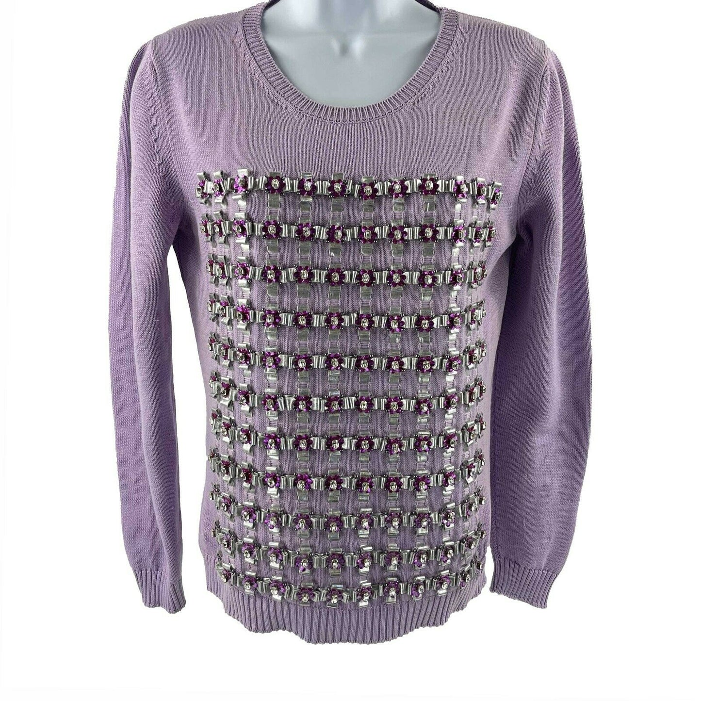 Mary Katrantzou - Crystal Flower Knit Sweater Top - Lilac, Purple, Grey - S
