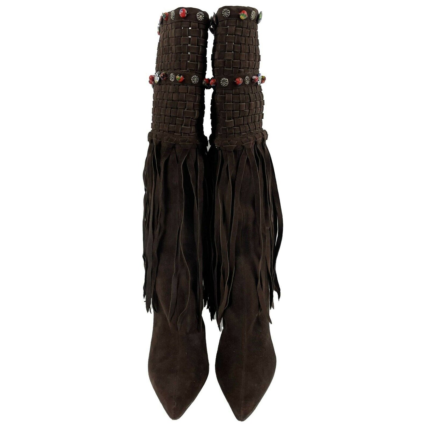 Jimmy Choo - Brown Suede Kirra Beaded Fringe Boots - Brown - 37 -US 7