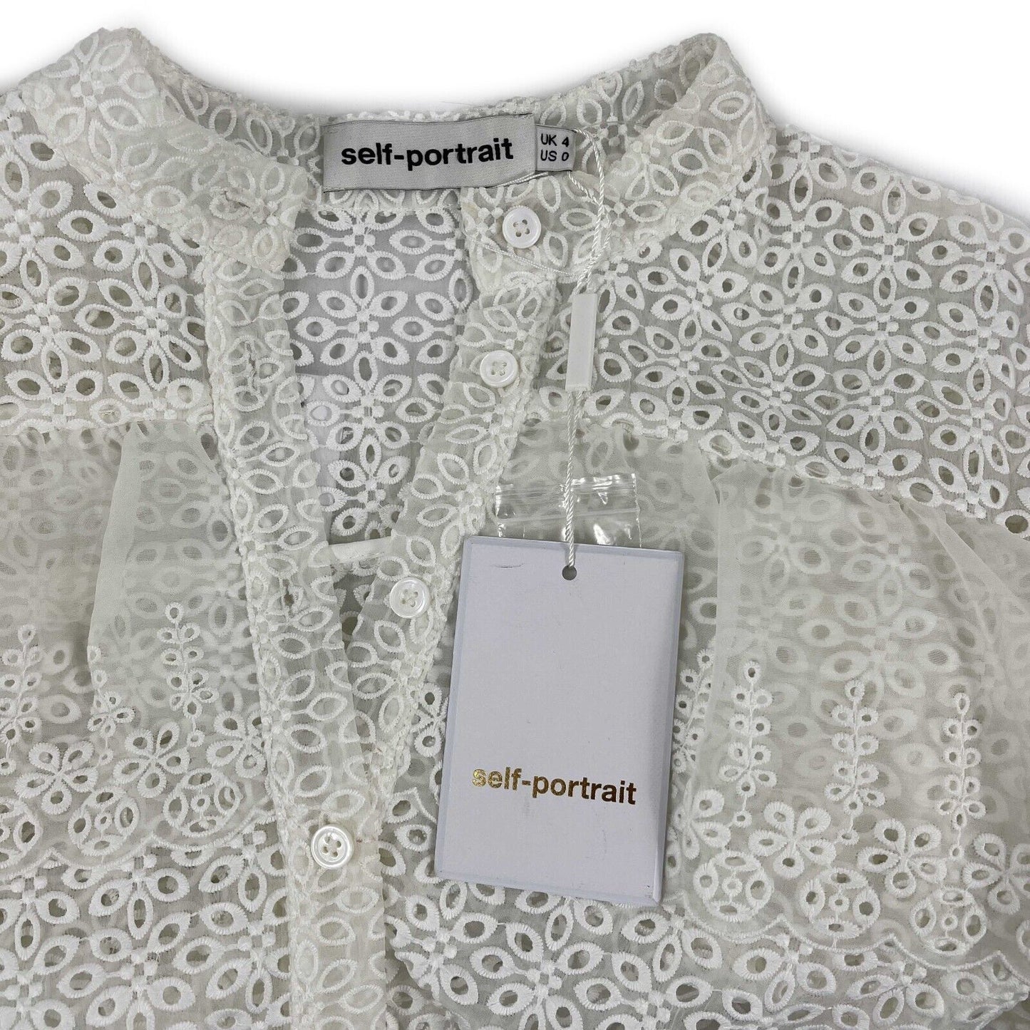 Self-Portrait - New w/ Tags - Organza Floral Eyelet Blouse - White - 4 US 0